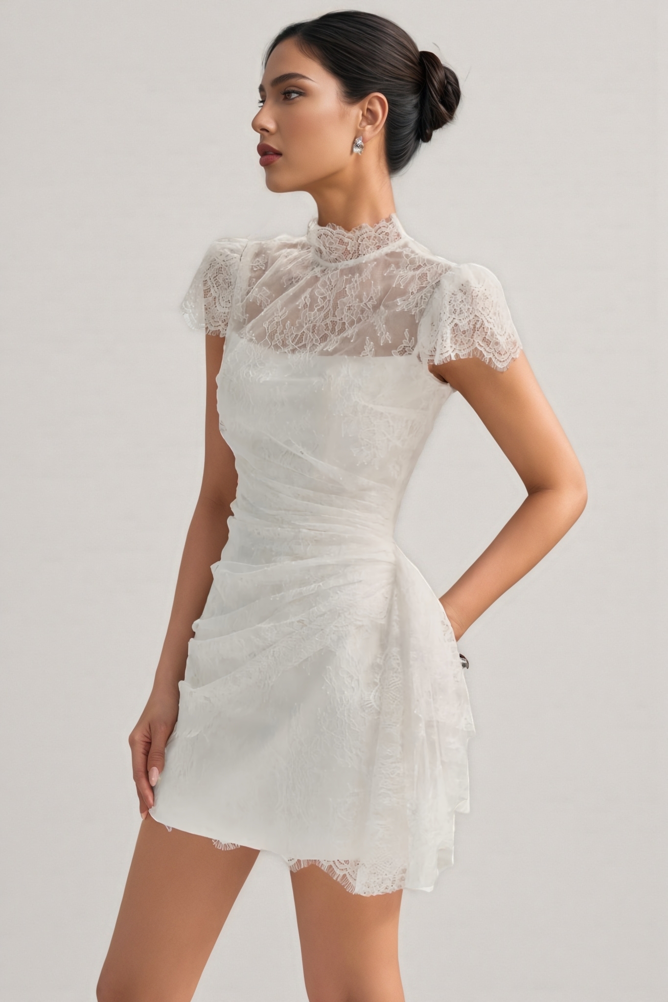 Hermia White Short Sleeve Lace Mini Dress