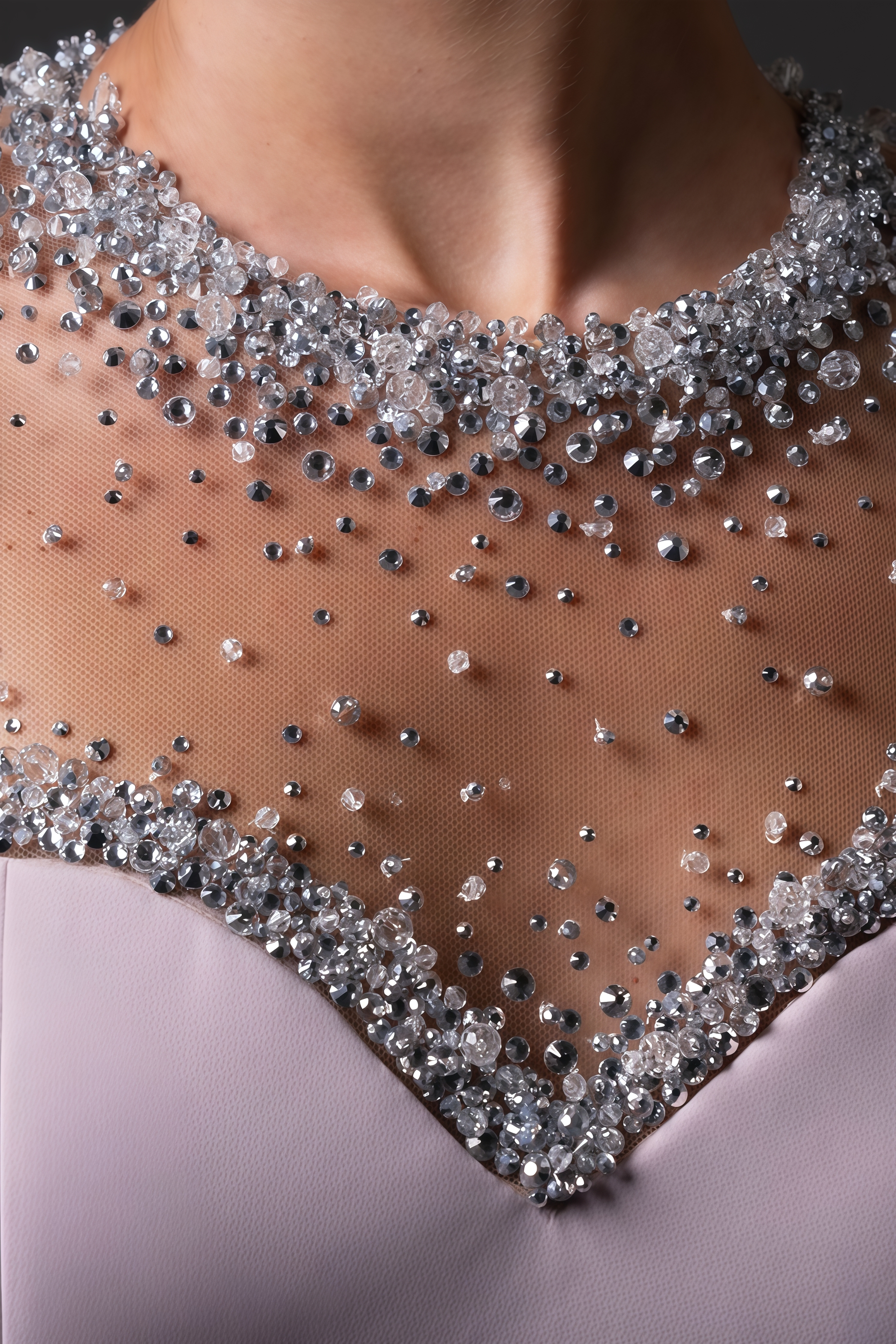 Almern Pink Mesh Rhinestone Maxi Dress