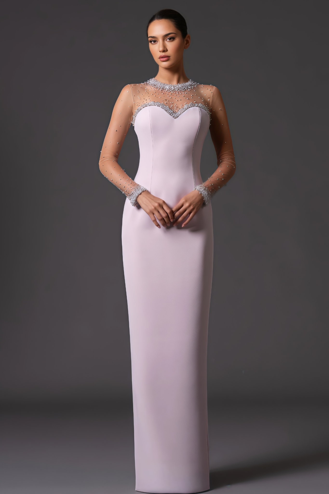 Almern Pink Mesh Rhinestone Maxi Dress