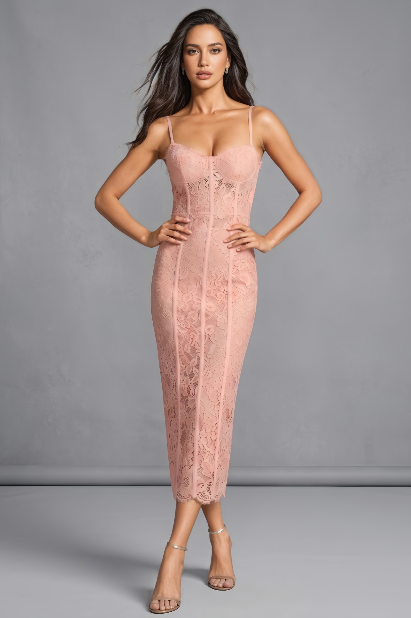 Nayllt Pink Lace Halter Maxi Dress
