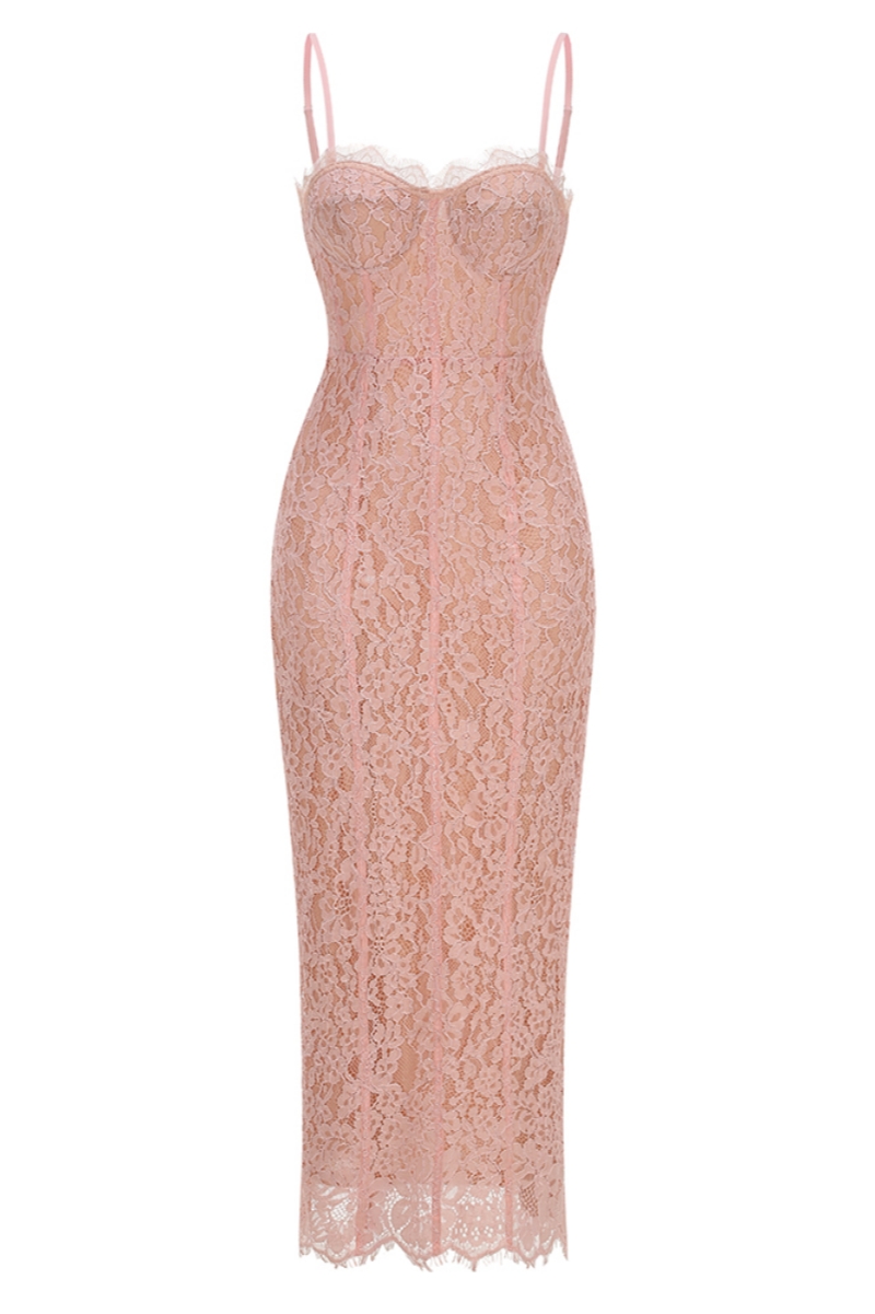 Nayllt Pink Lace Halter Maxi Dress