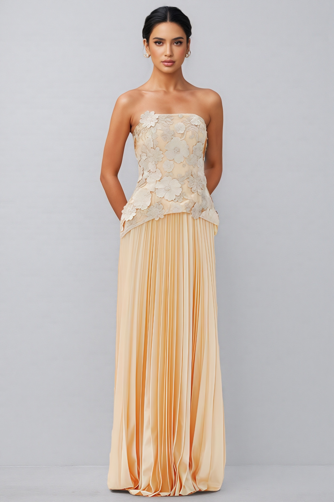 Minra Strapless 3D Floral Maxi Dress Set