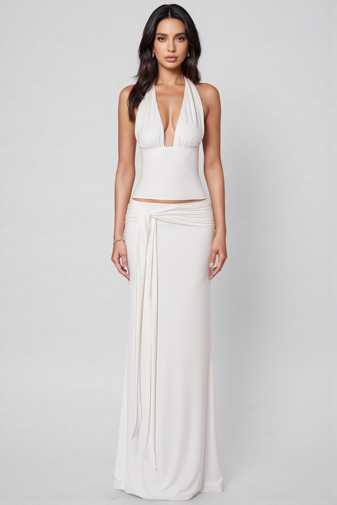 Romy White Halter Neck Maxi Dress Set