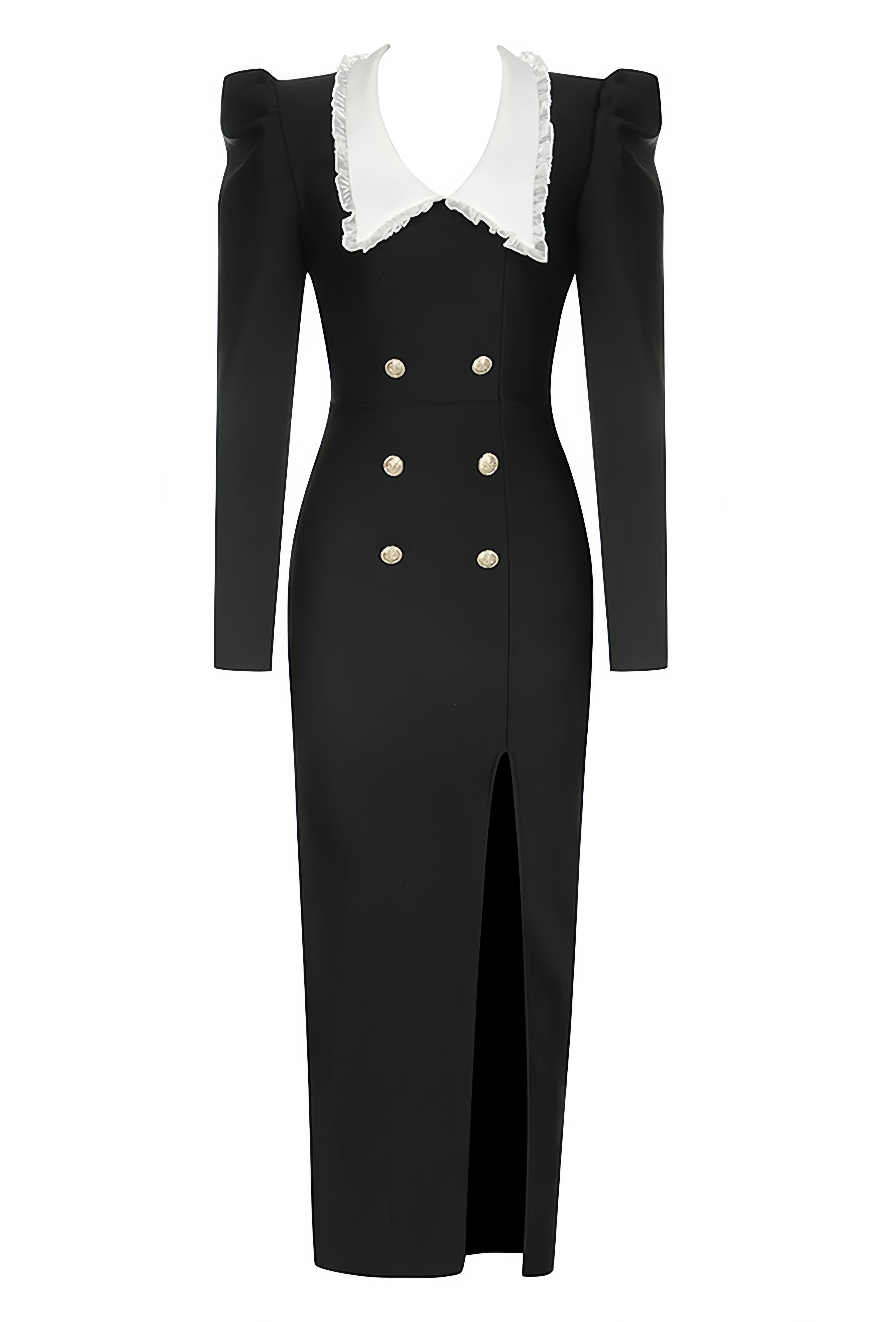 Vori Black Long Sleeve White Lapel Maxi Dress
