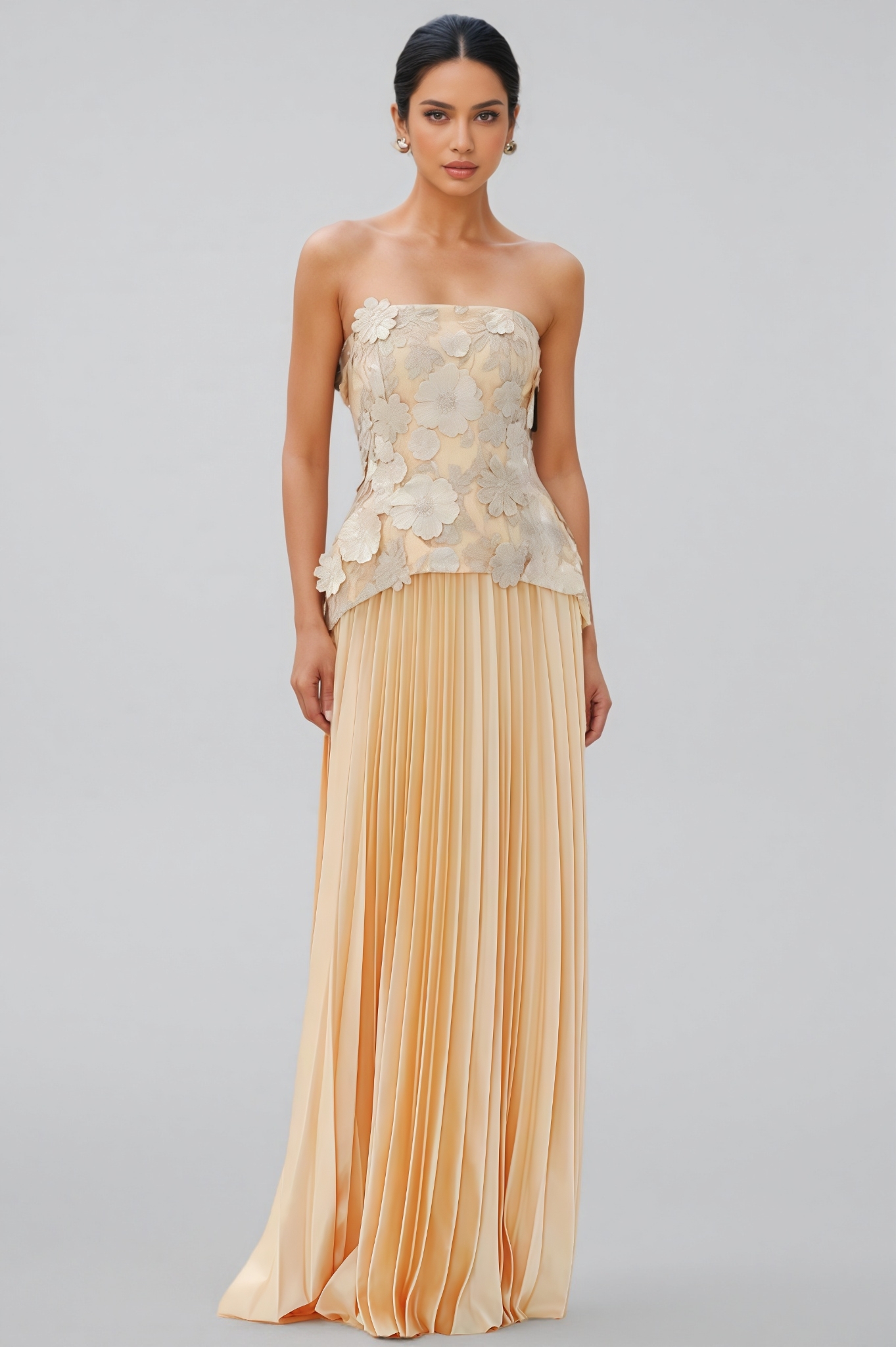 Minra Strapless 3D Floral Maxi Dress Set