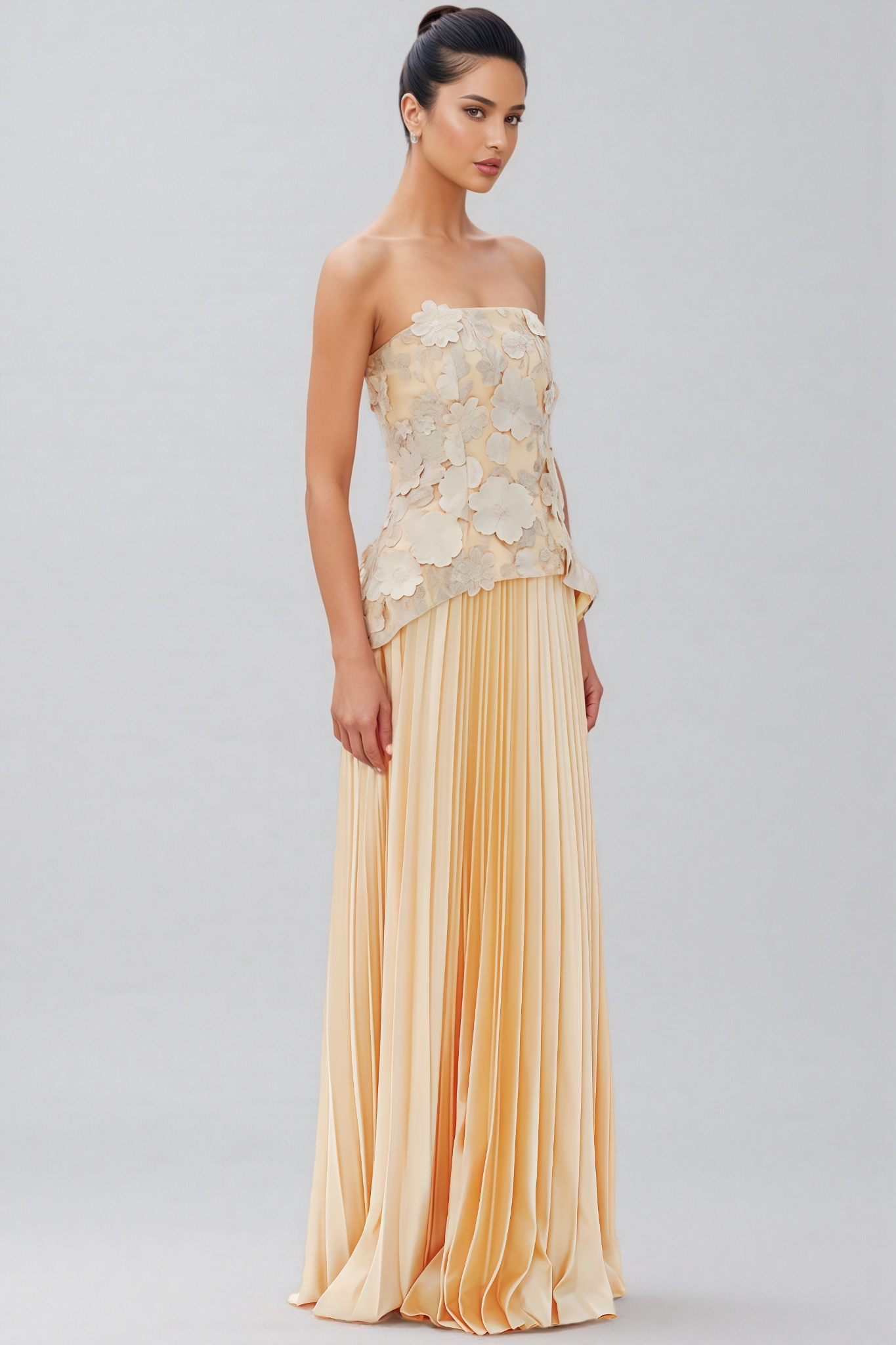 Minra Strapless 3D Floral Maxi Dress Set