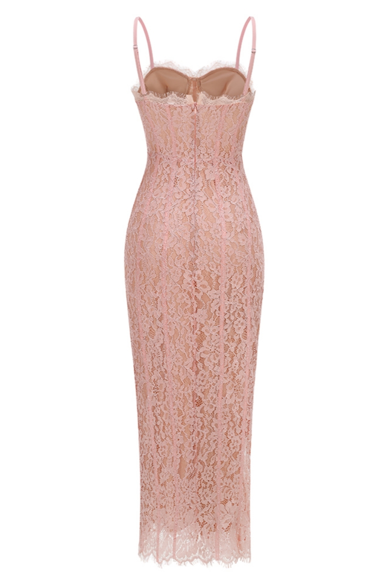 Nayllt Pink Lace Halter Maxi Dress