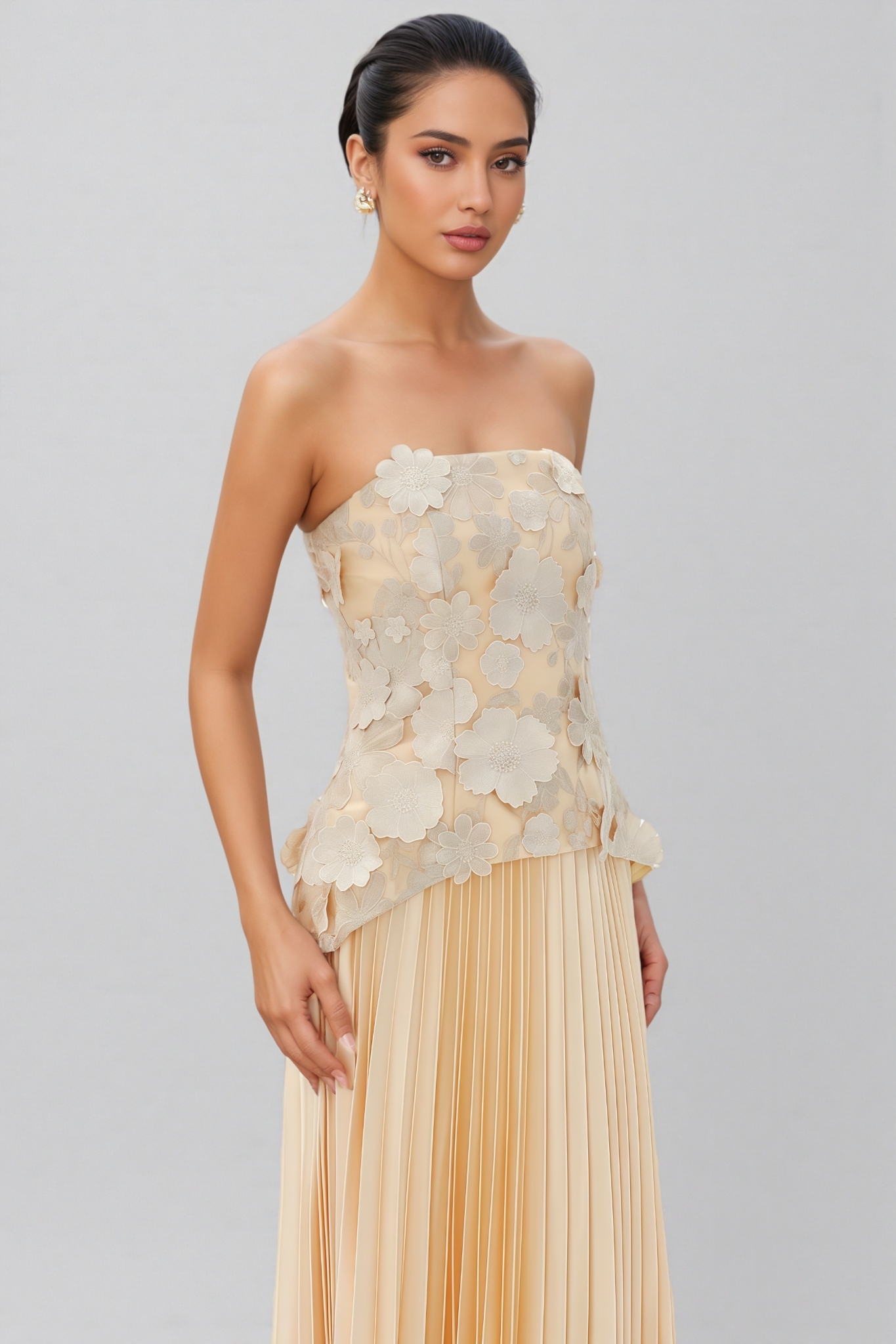 Minra Strapless 3D Floral Maxi Dress Set