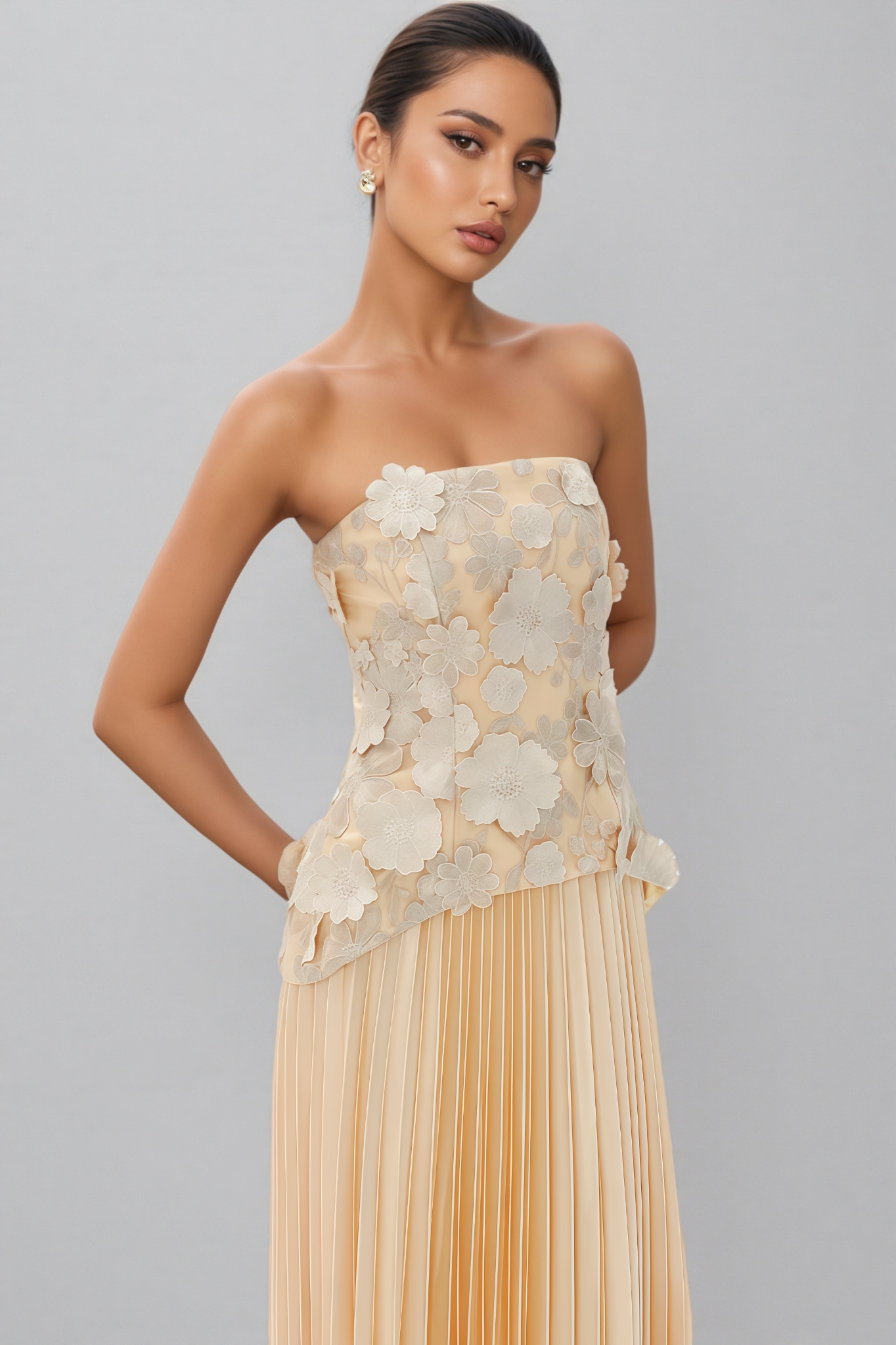 Minra Strapless 3D Floral Maxi Dress Set