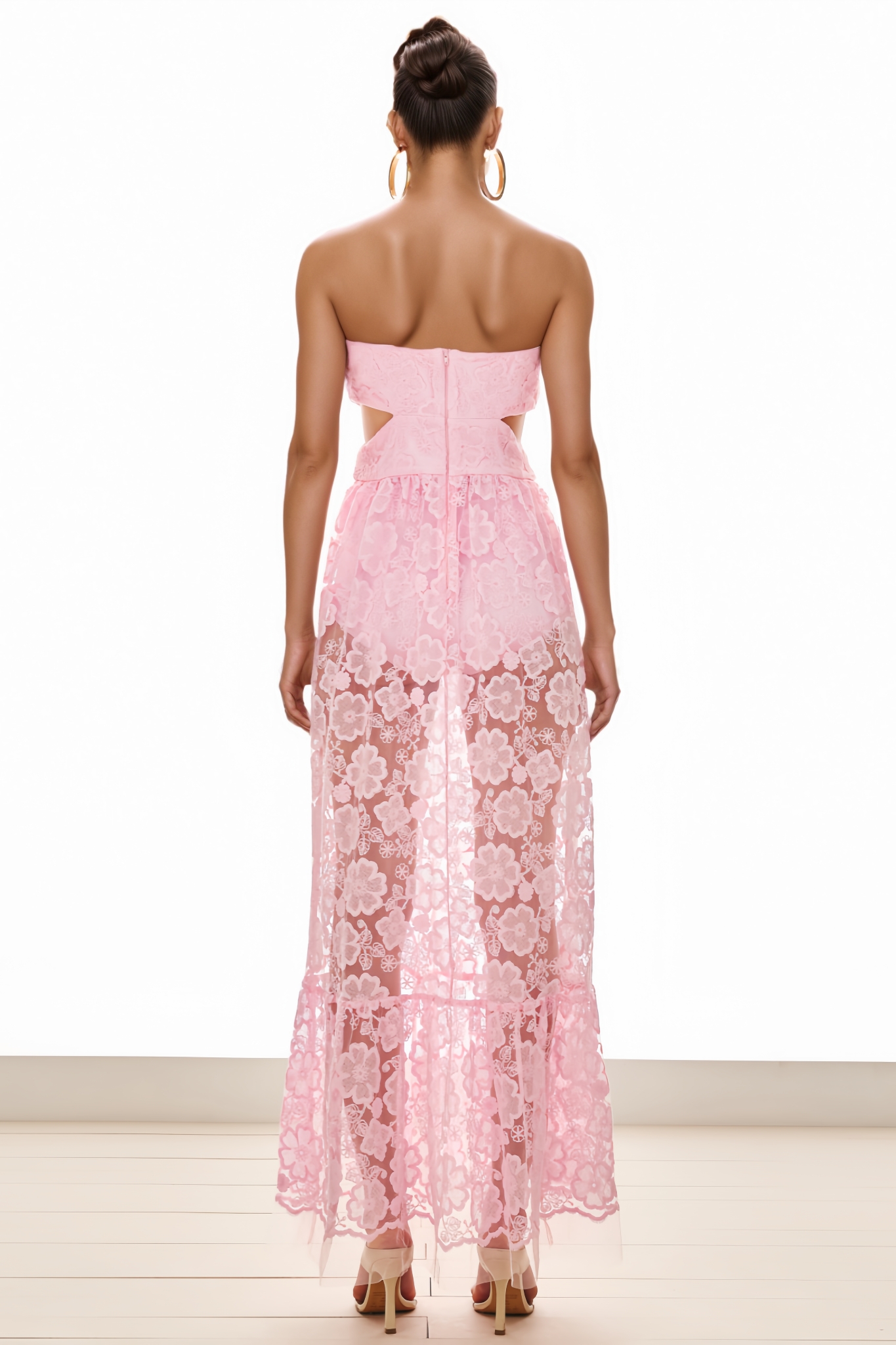 Malinty Pink 3D Floral Slit Maxi Dress
