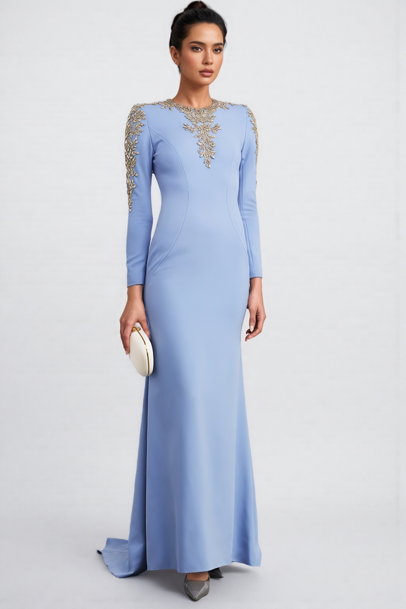Leanna Blue Sequin Trimmed Maxi Dress