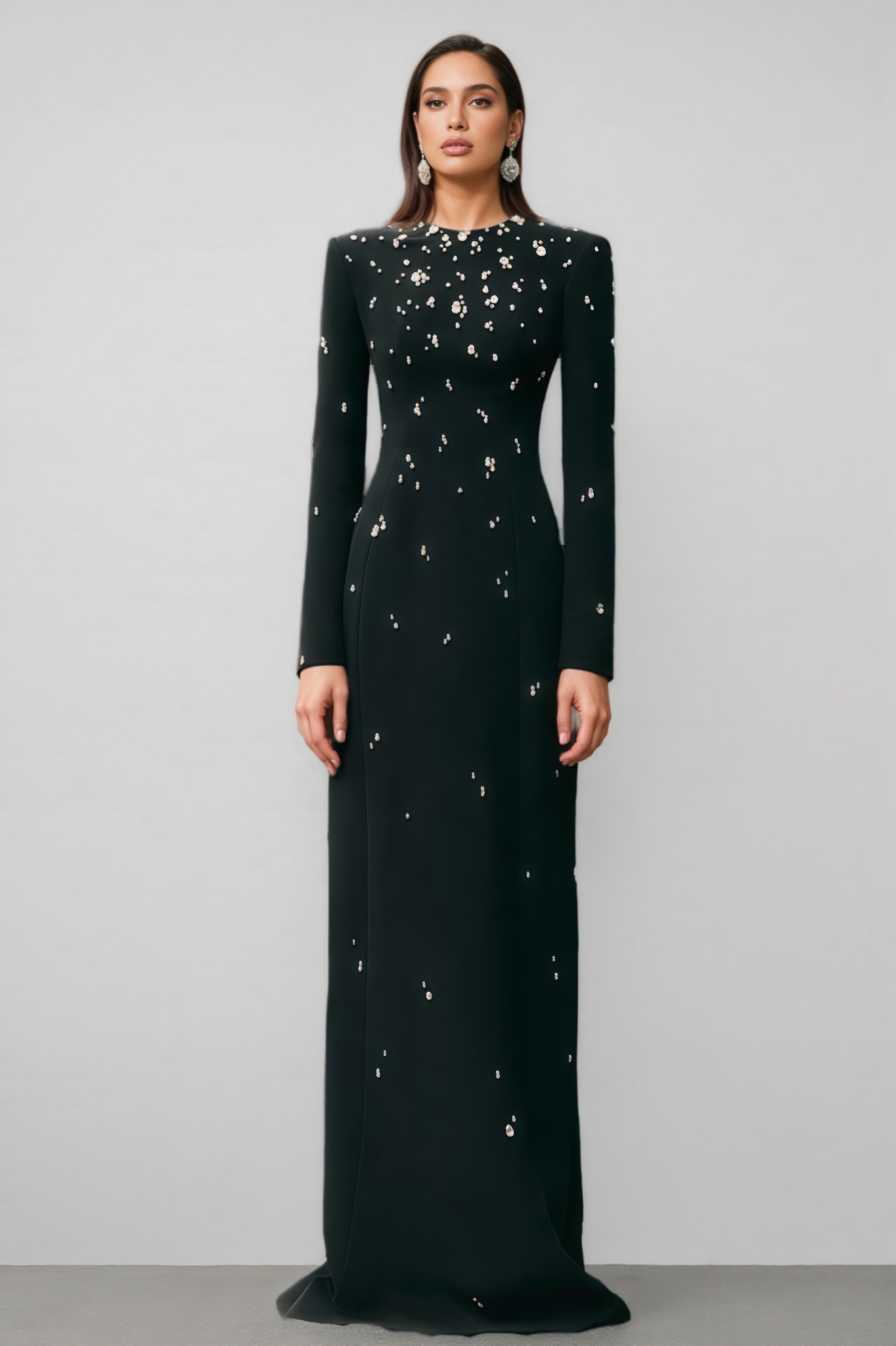 Emmi Black Beaded Rhinestone Embellished Maxi Dress