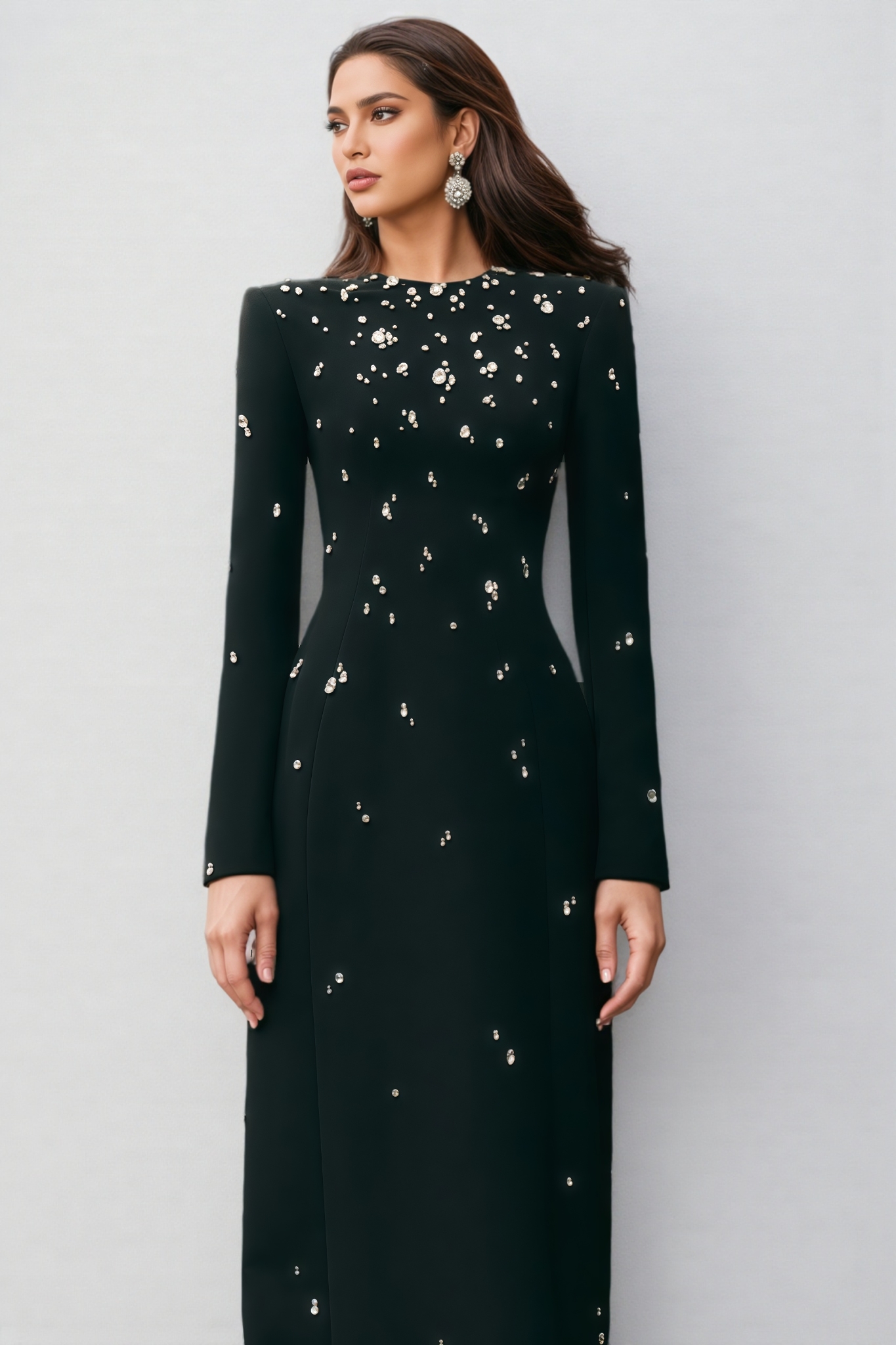 Emmi Black Beaded Rhinestone Embellished Maxi Dress