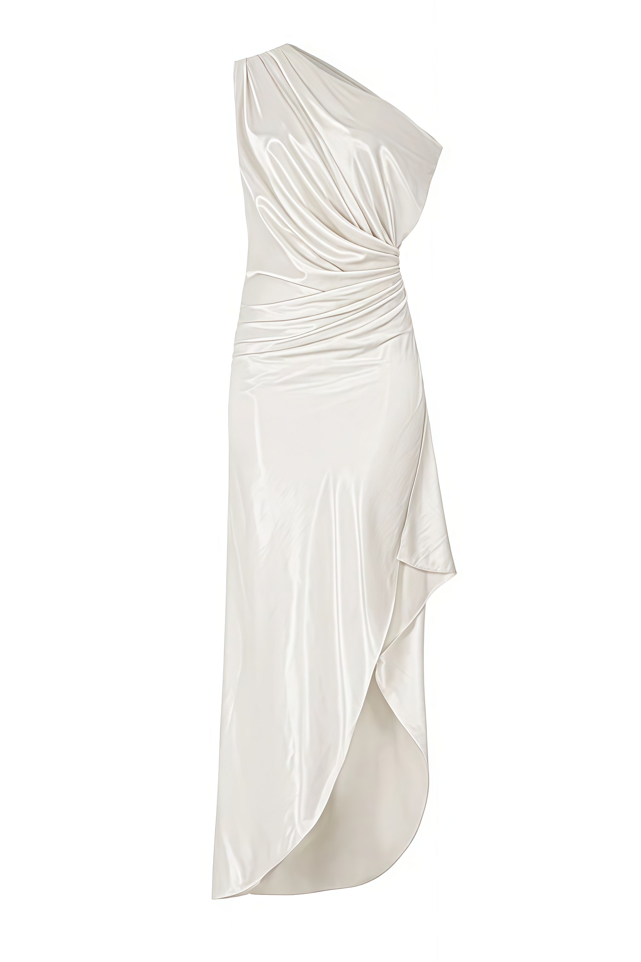 Kyan White One Shoulder Satin Maxi Dress