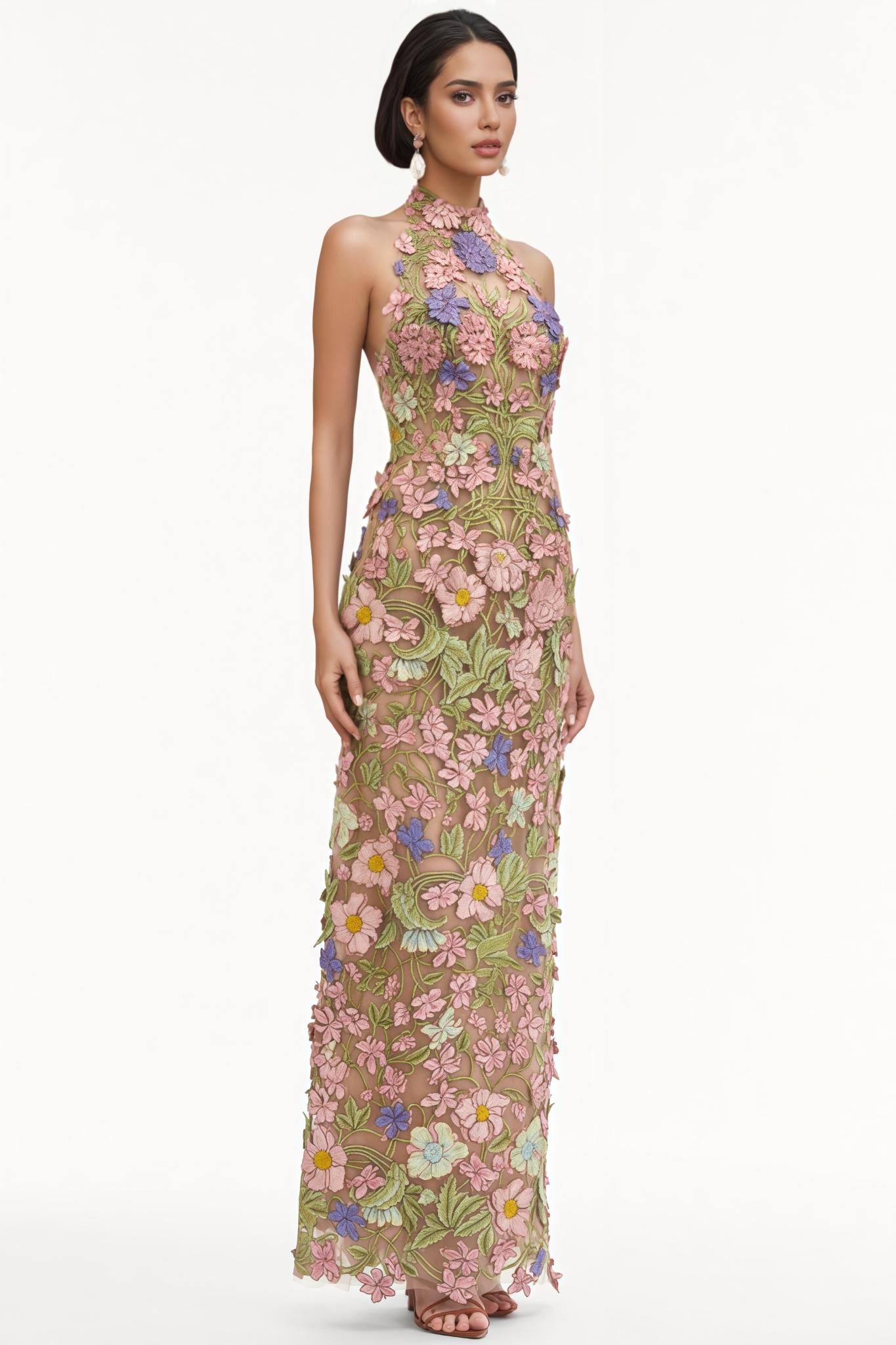Kantin Halter Neck 3D Flower Maxi Dress