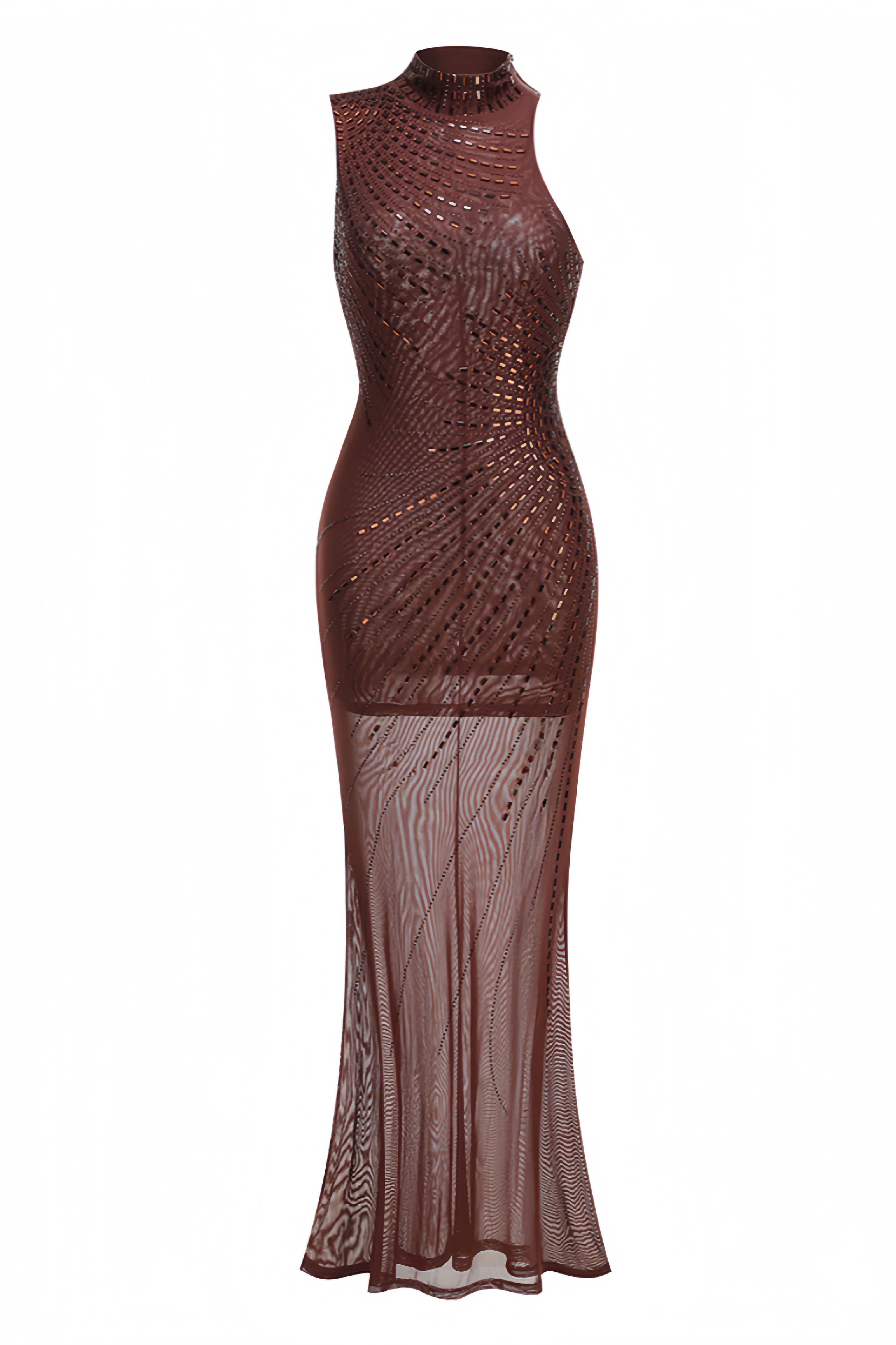 Nlivia Brown Sleeveless Rhinestone Maxi Dress