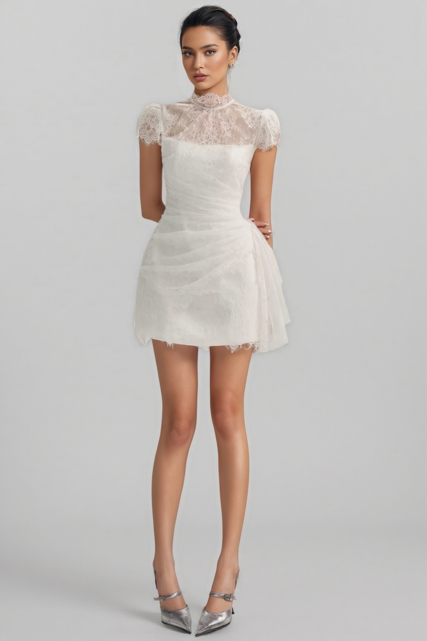 Hermia White Short Sleeve Lace Mini Dress
