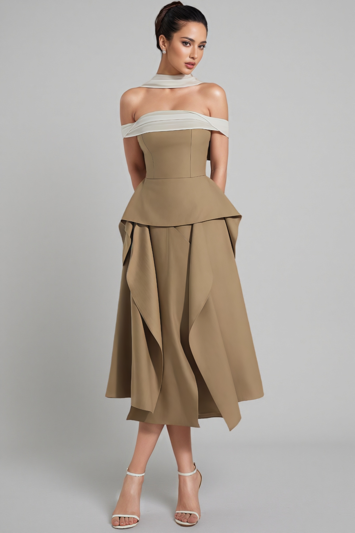 Bjorn Off Shoulder Asymmetric Midi Dress Set