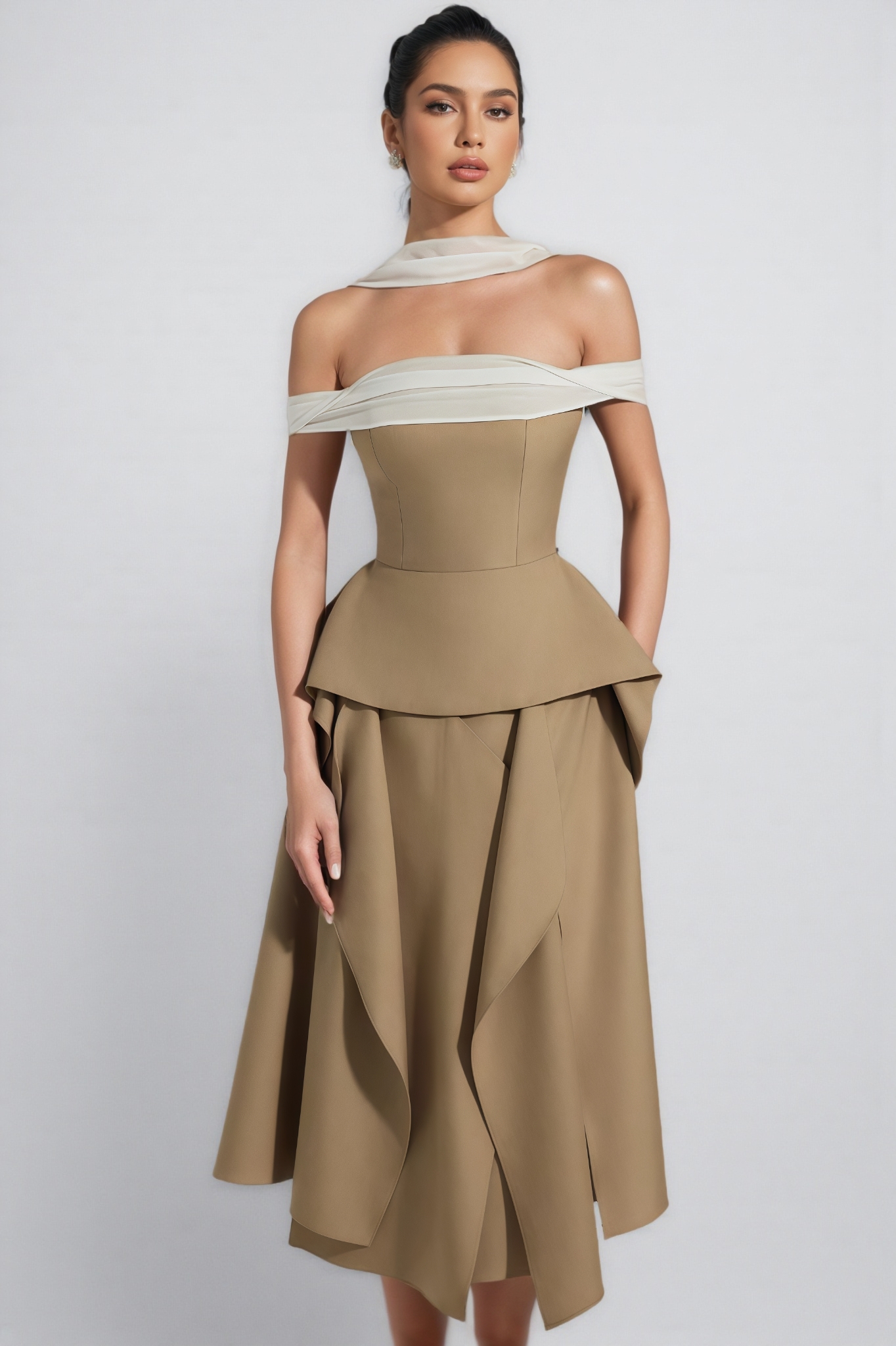 Bjorn Off Shoulder Asymmetric Midi Dress Set