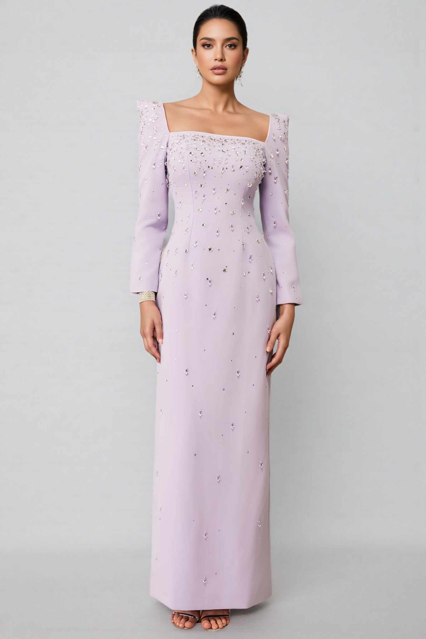 Payne Crystal Embellished Square Neck Maxi Dress