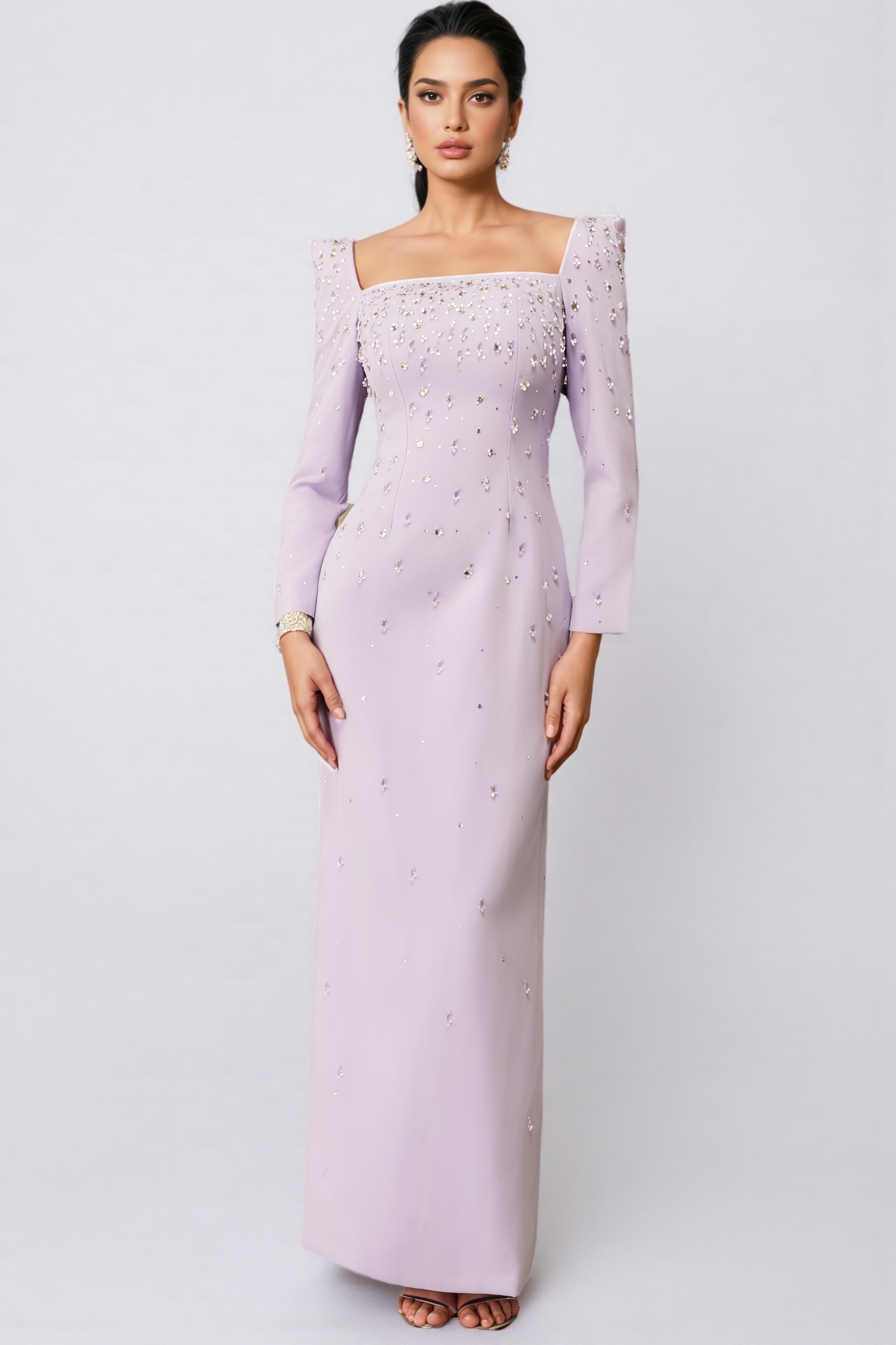 Payne Crystal Embellished Square Neck Maxi Dress