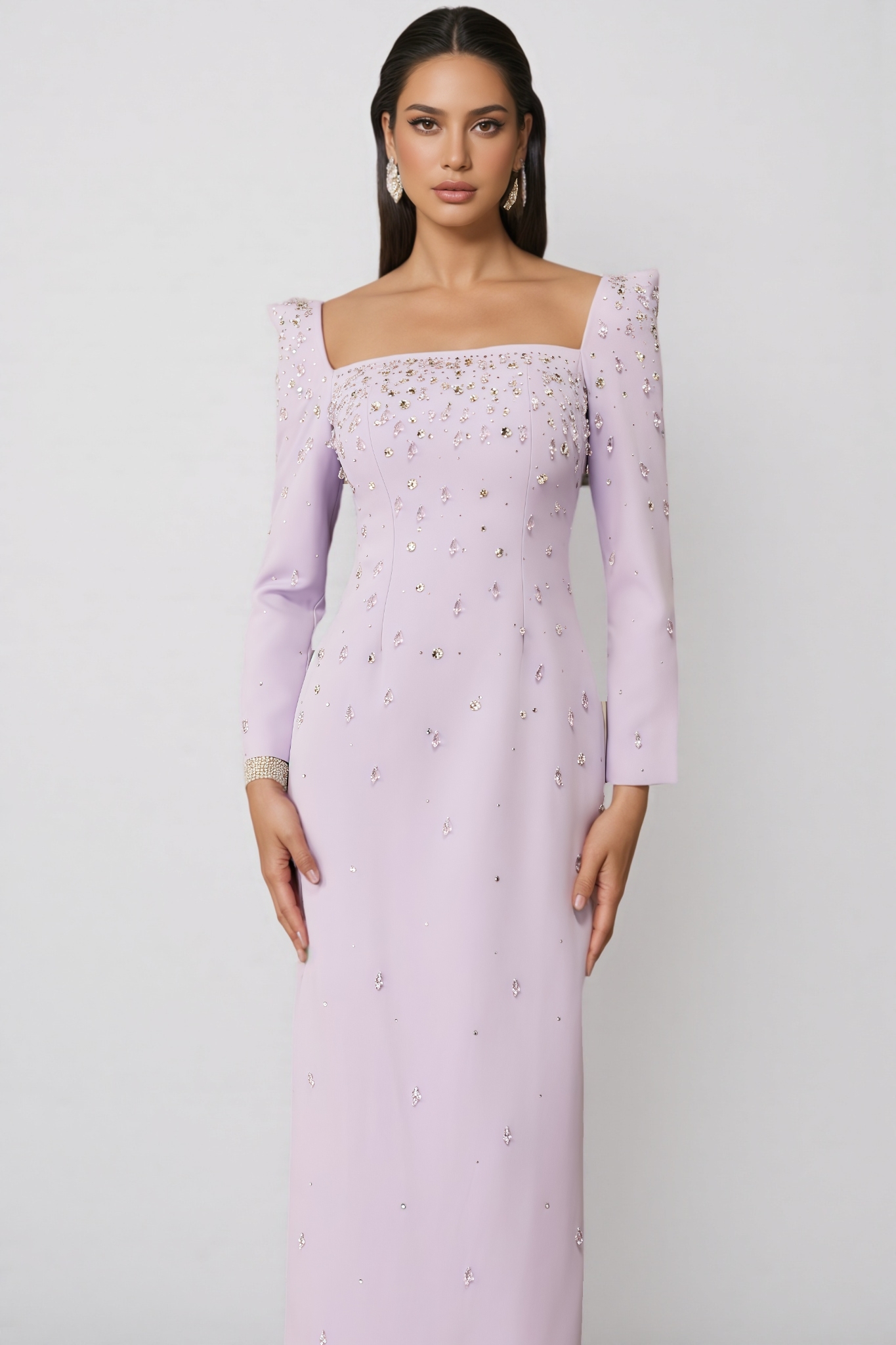 Payne Crystal Embellished Square Neck Maxi Dress