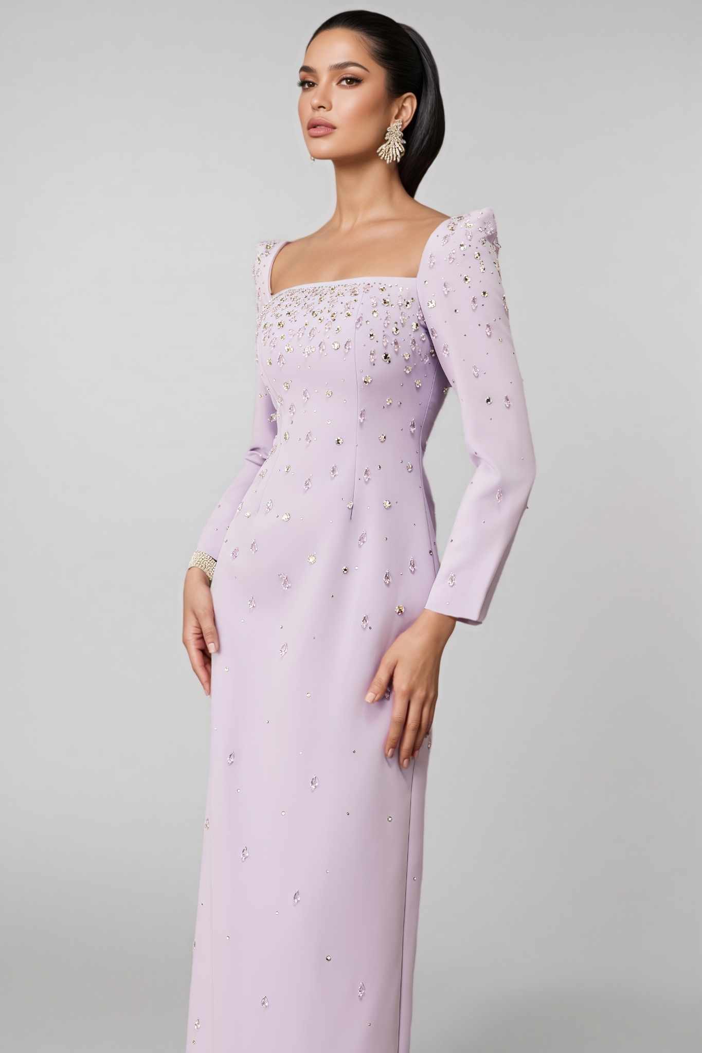 Payne Crystal Embellished Square Neck Maxi Dress