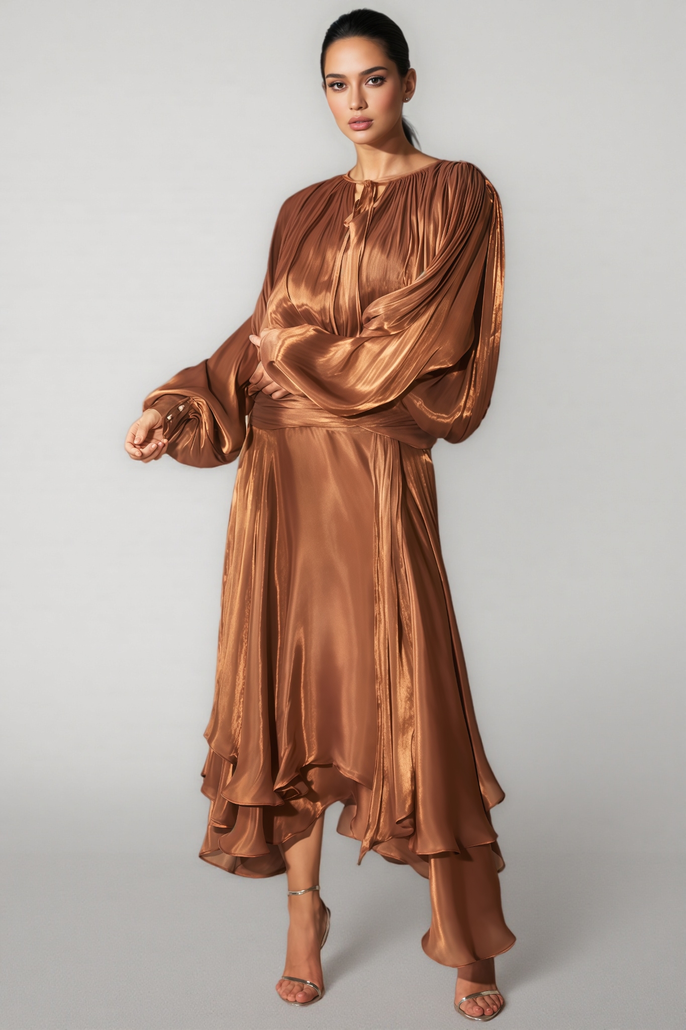 Leona Long Sleeve Ruffled Hem Midi Dress