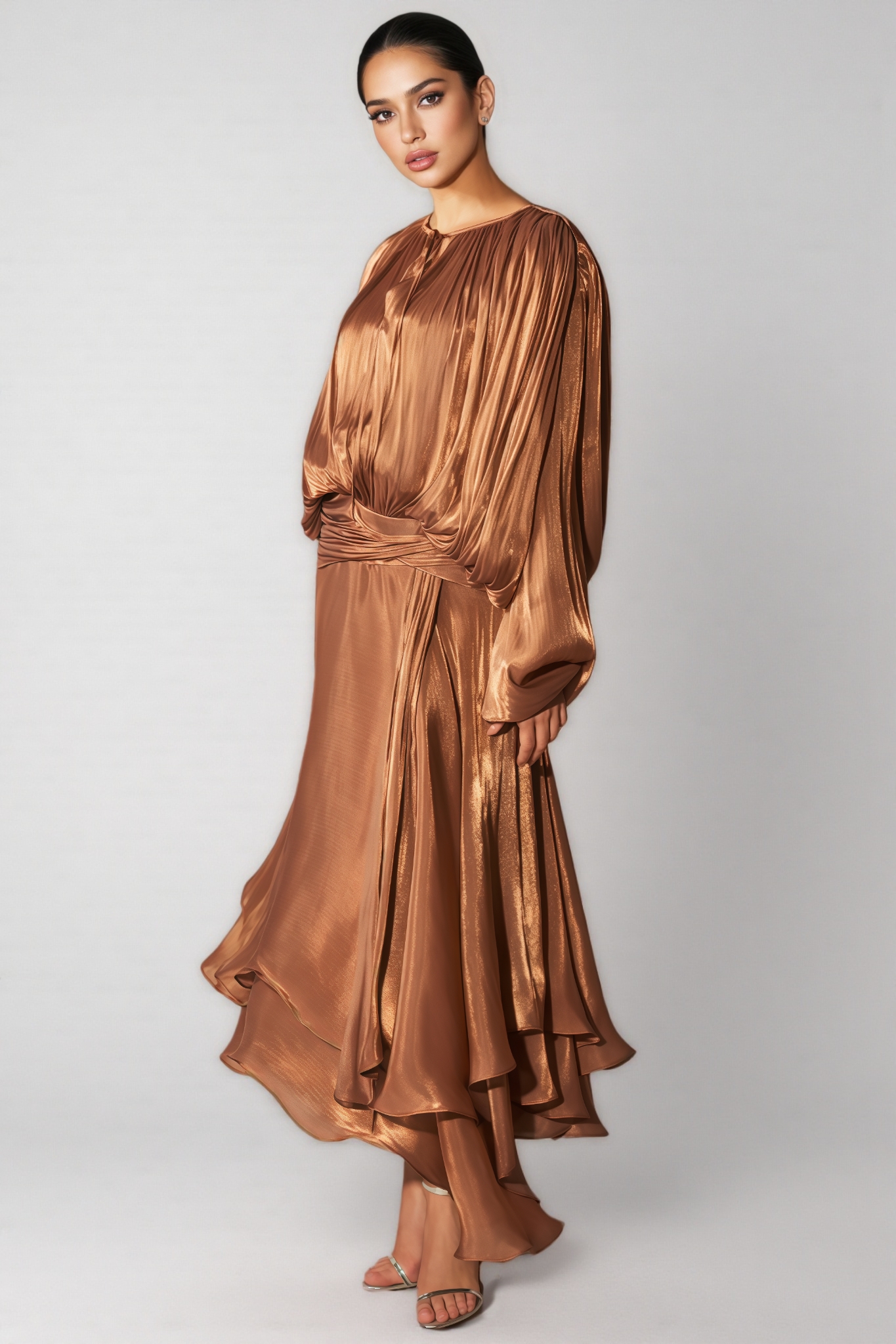 Leona Long Sleeve Ruffled Hem Midi Dress