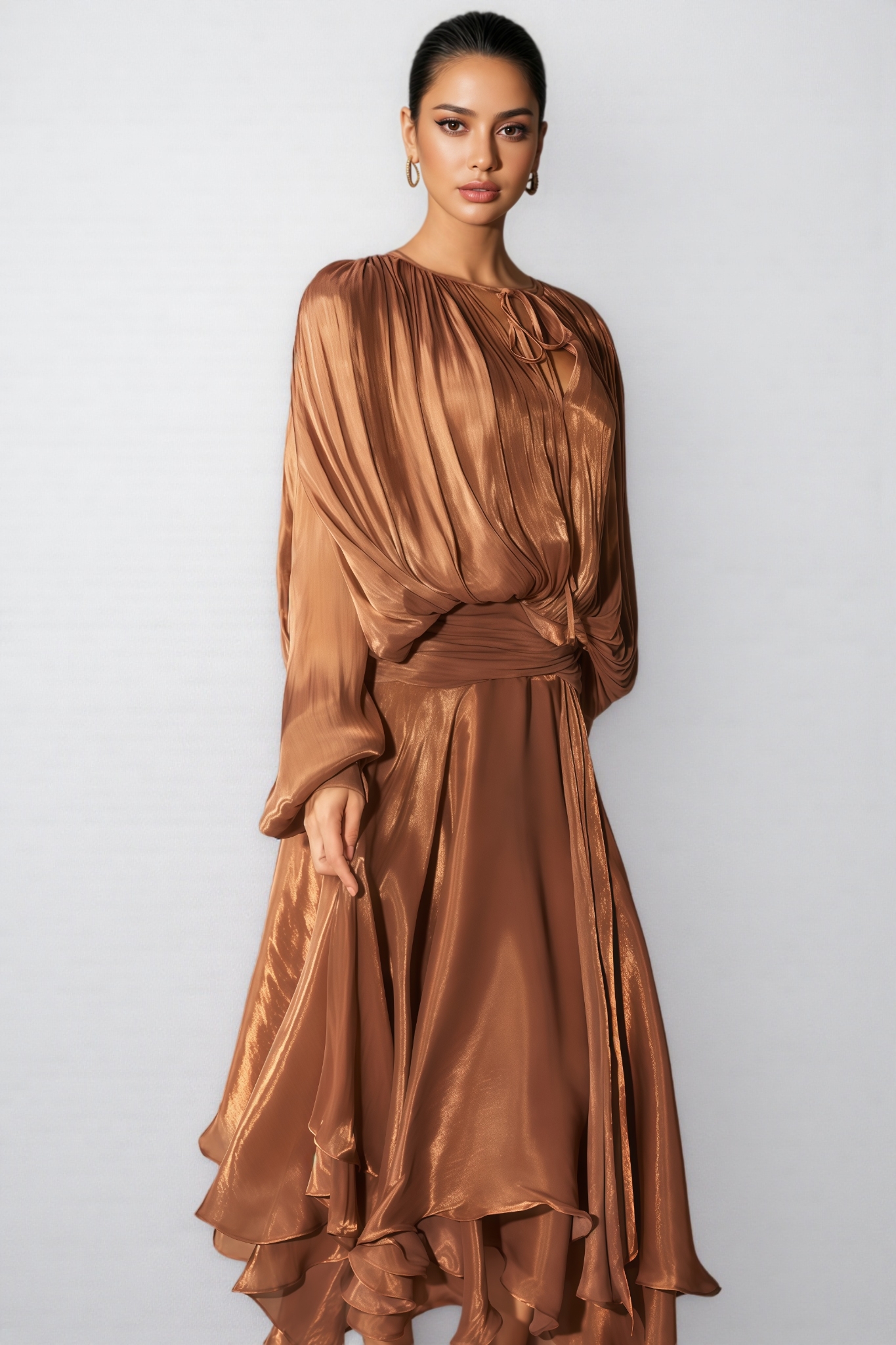 Leona Long Sleeve Ruffled Hem Midi Dress