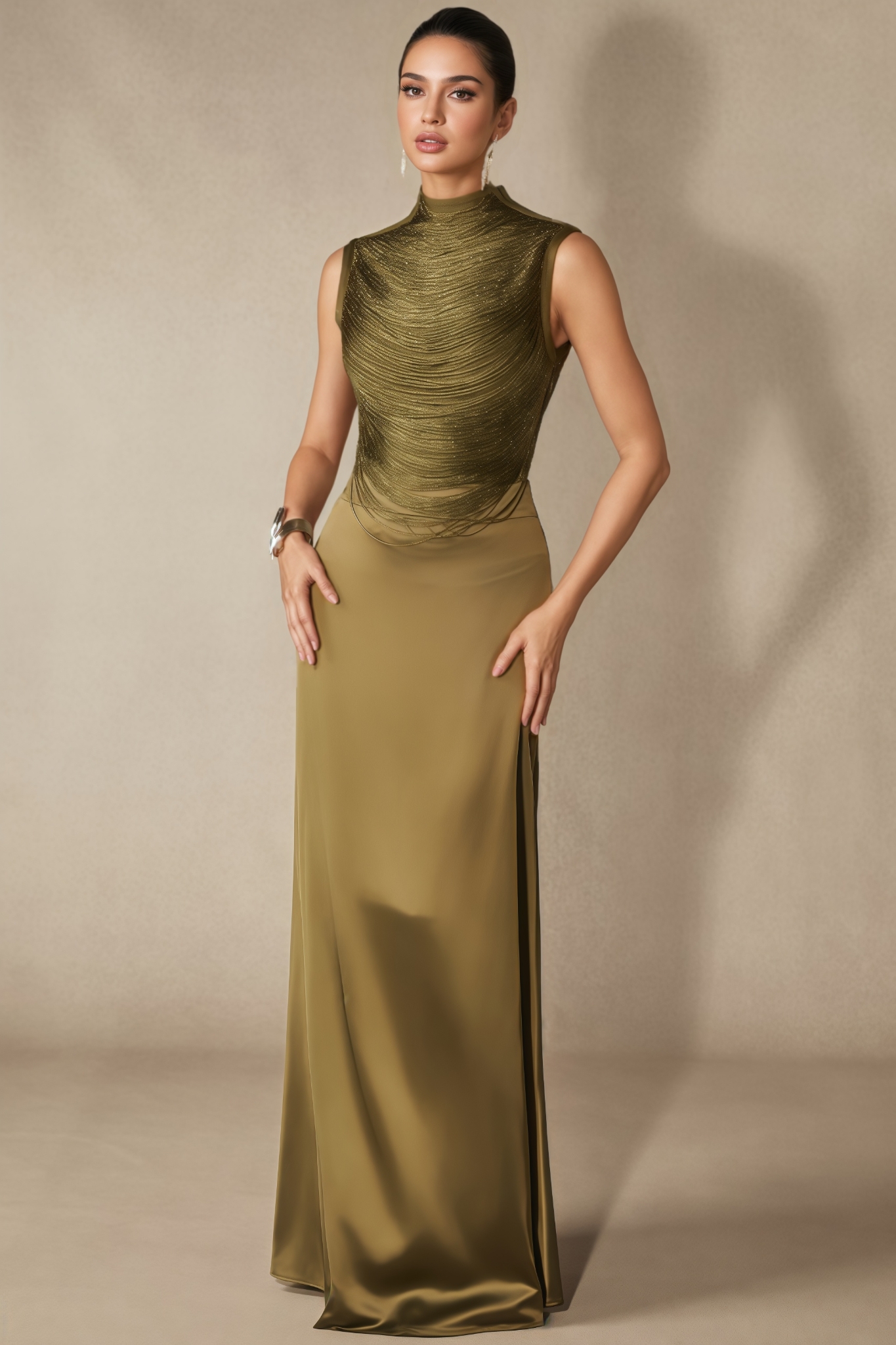 Fayie Sleeveless Beaded Crop Top Maxi Dress Set