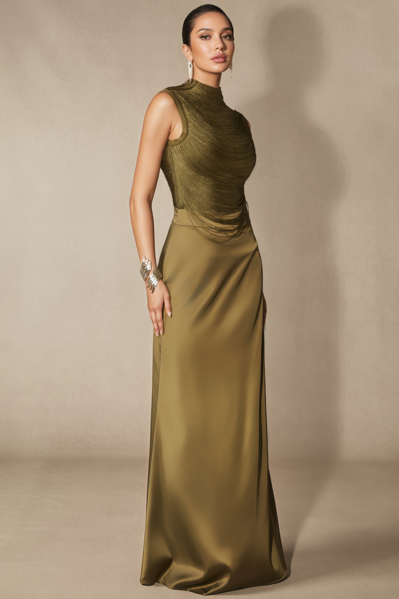 Fayie Sleeveless Beaded Crop Top Maxi Dress Set