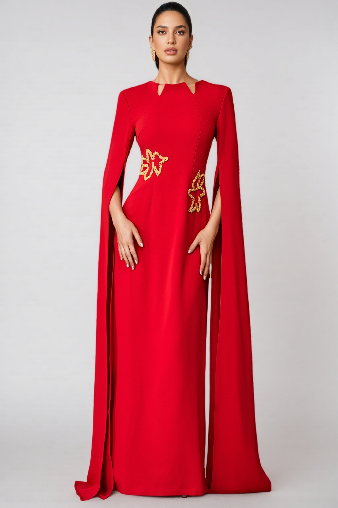 Marleigh Cape Sleeve Embellished Maxi Dress