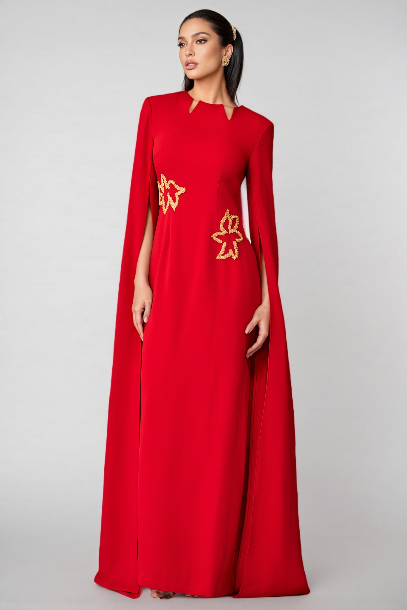 Marleigh Cape Sleeve Embellished Maxi Dress