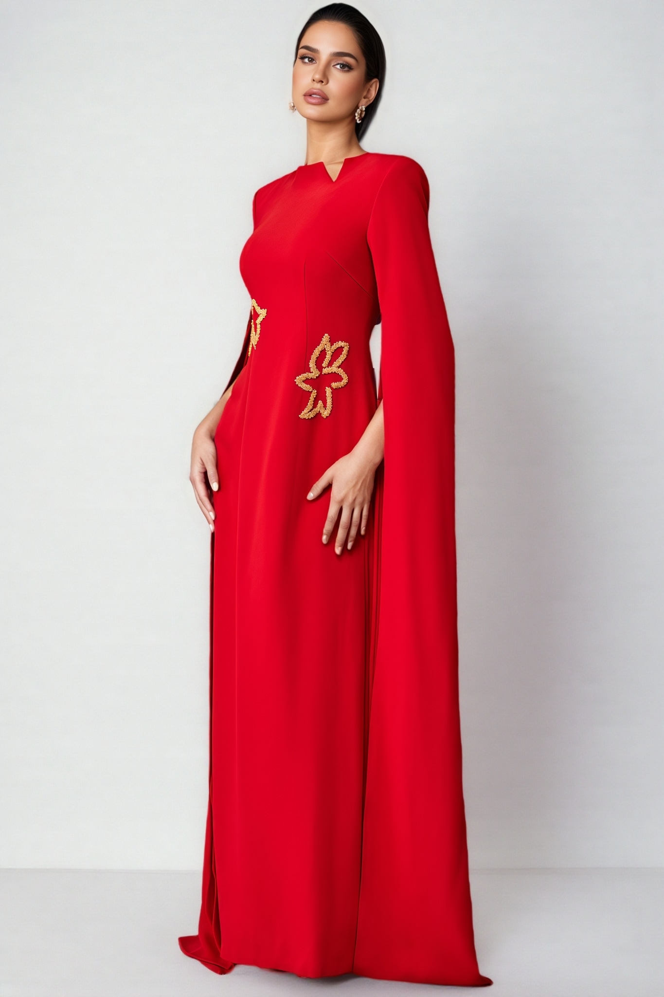 Marleigh Cape Sleeve Embellished Maxi Dress