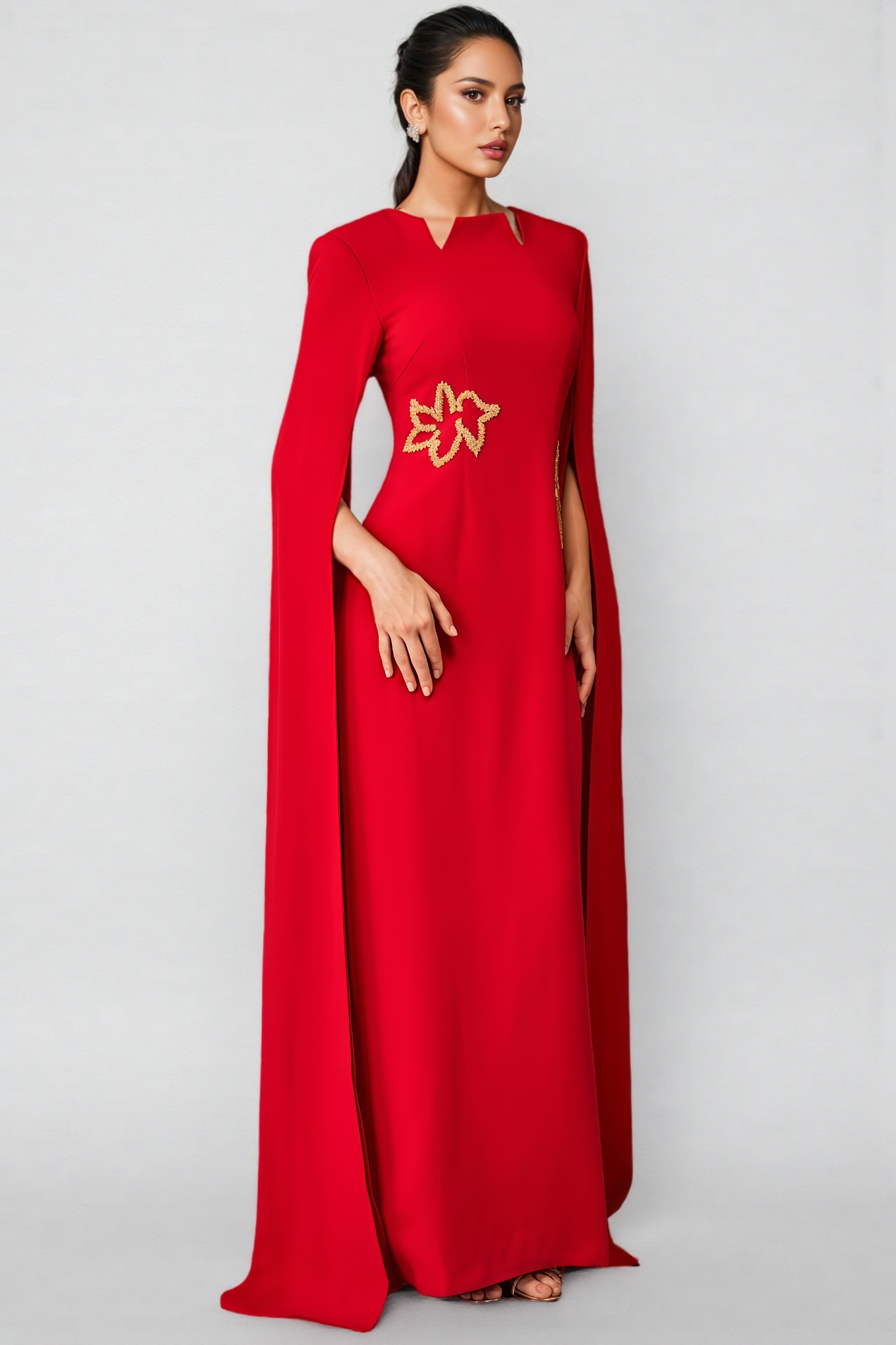 Marleigh Cape Sleeve Embellished Maxi Dress