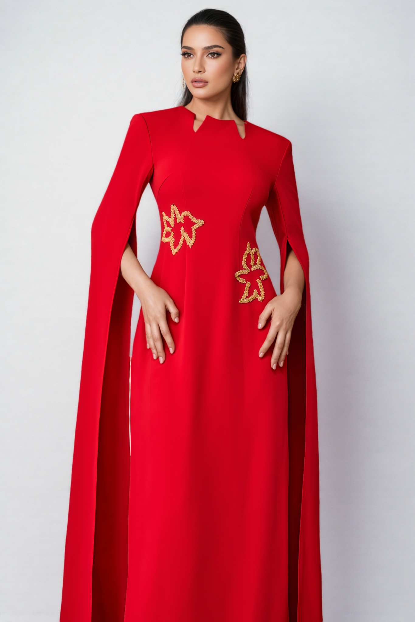 Marleigh Cape Sleeve Embellished Maxi Dress