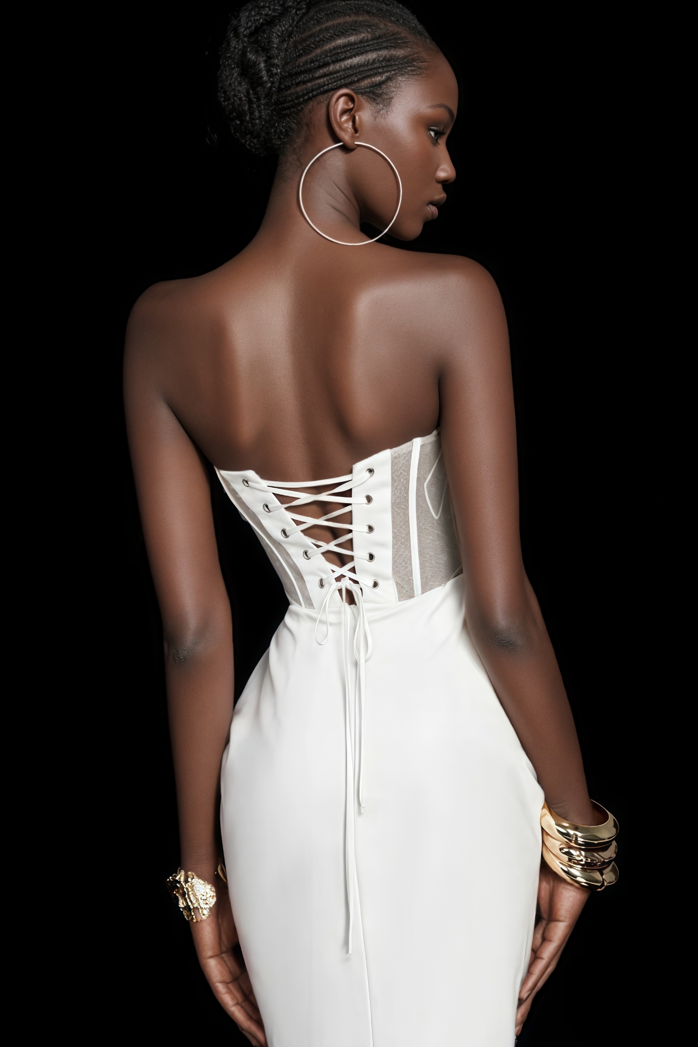 Kennedy White Mesh Fishbone Strapless Maxi Dress