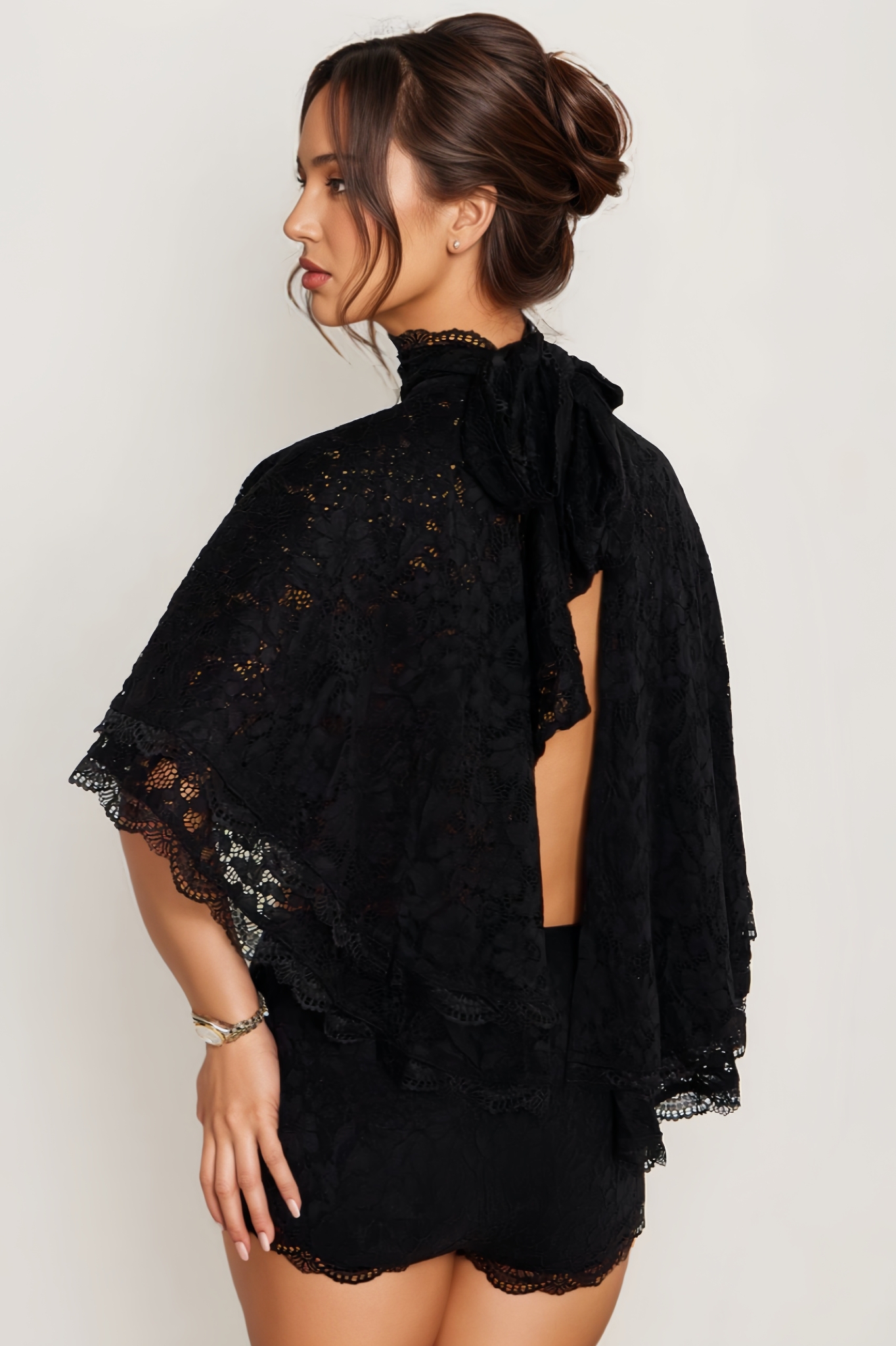 Gayvint Black Lace Shorts Set