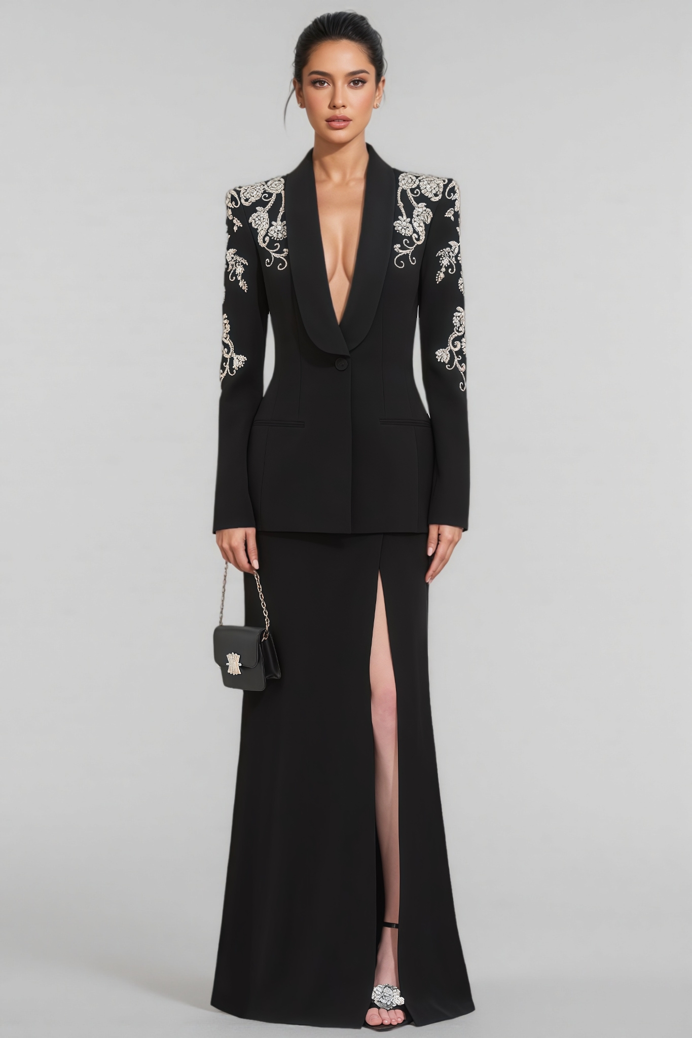 Finald Diamond Studded Maxi Dress Set