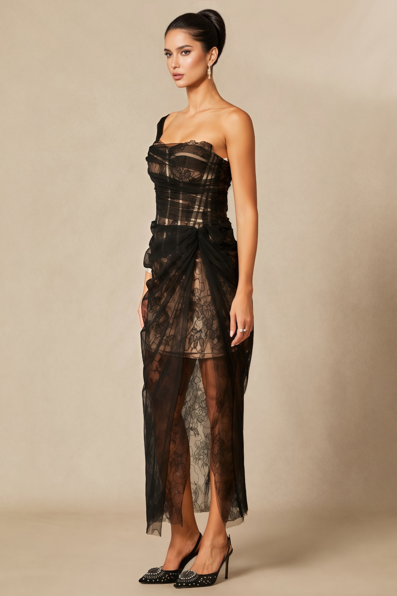 Ezgi One Shoulder Corset Lace Maxi Dress