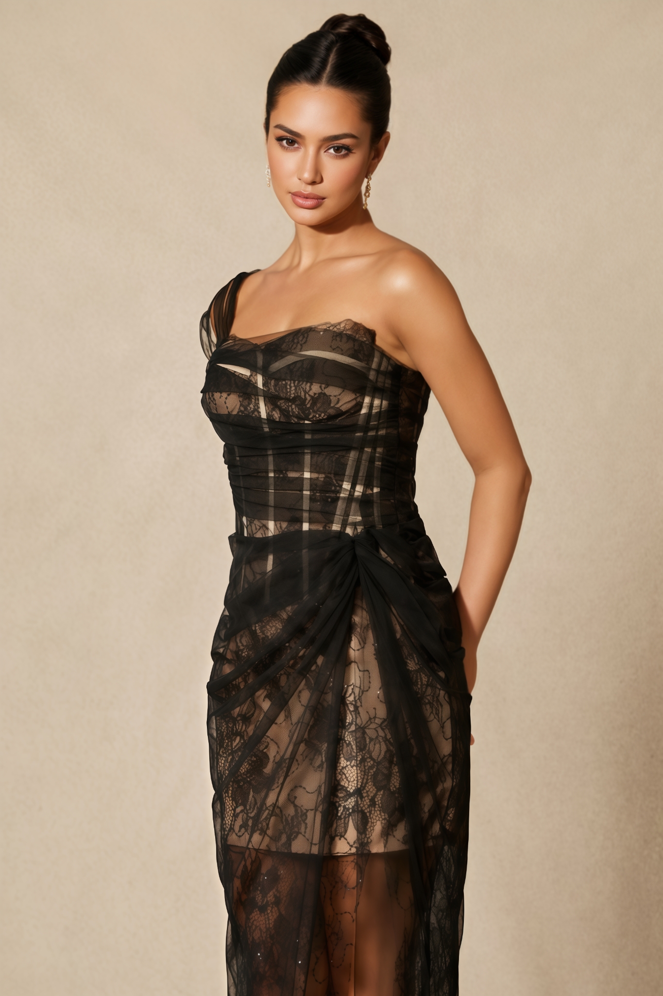 Ezgi One Shoulder Corset Lace Maxi Dress