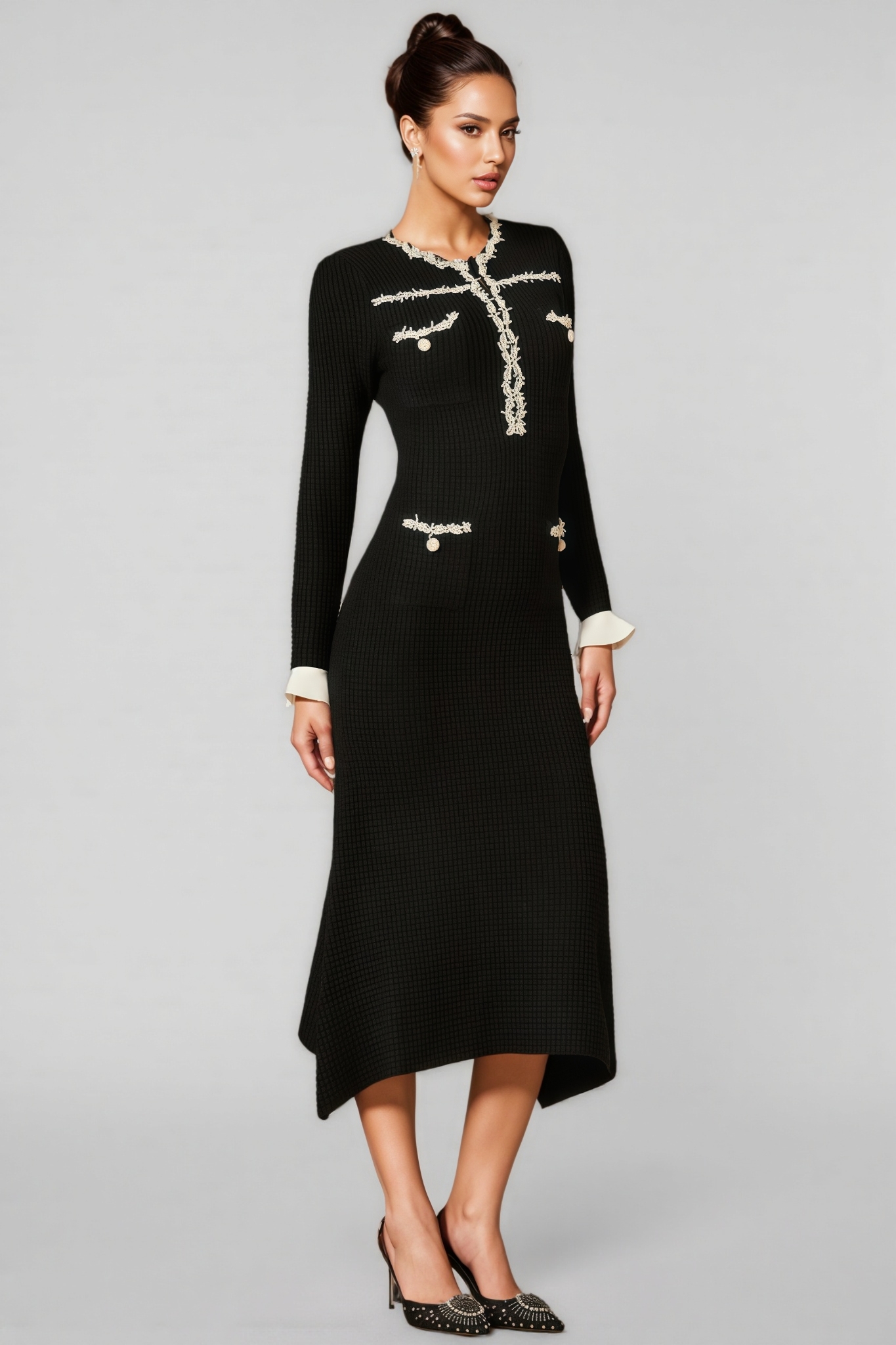 Jamie Trim Pearl Knit Midi Dress