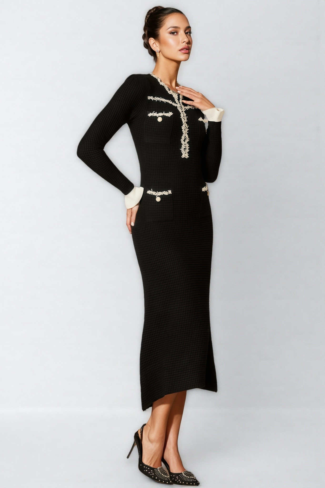 Jamie Trim Pearl Knit Midi Dress