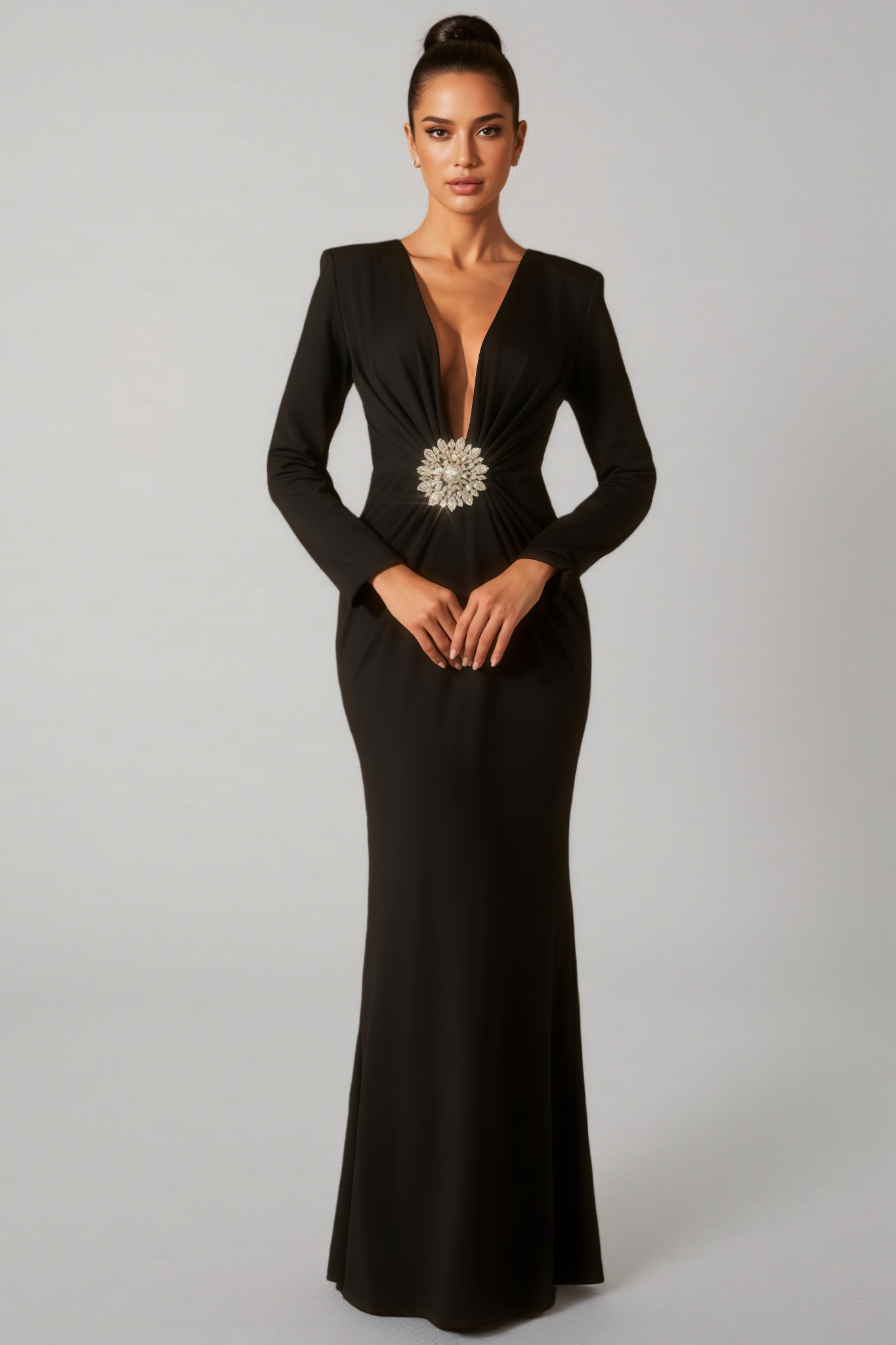 Alexia Deep V Neck Crystal Maxi Dress