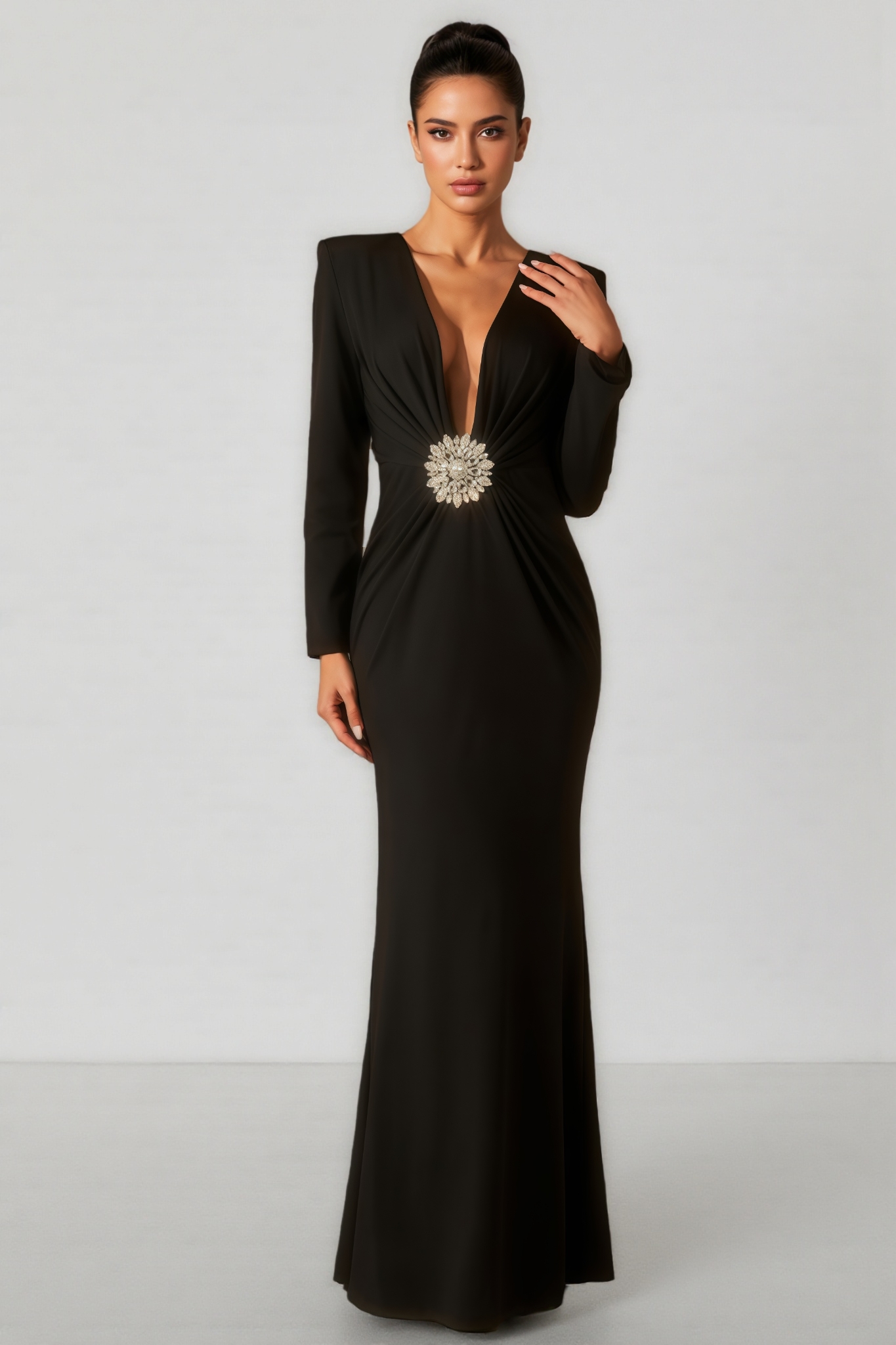 Alexia Deep V Neck Crystal Maxi Dress