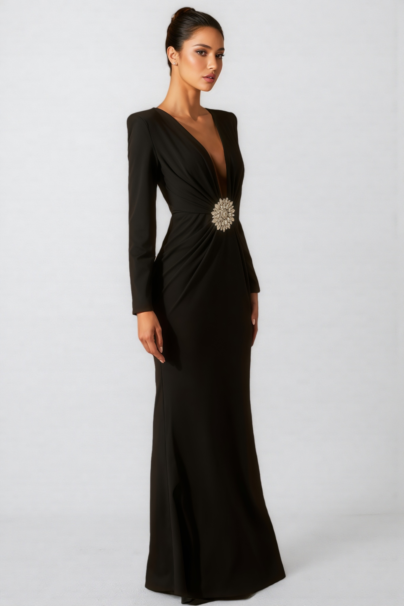 Alexia Deep V Neck Crystal Maxi Dress