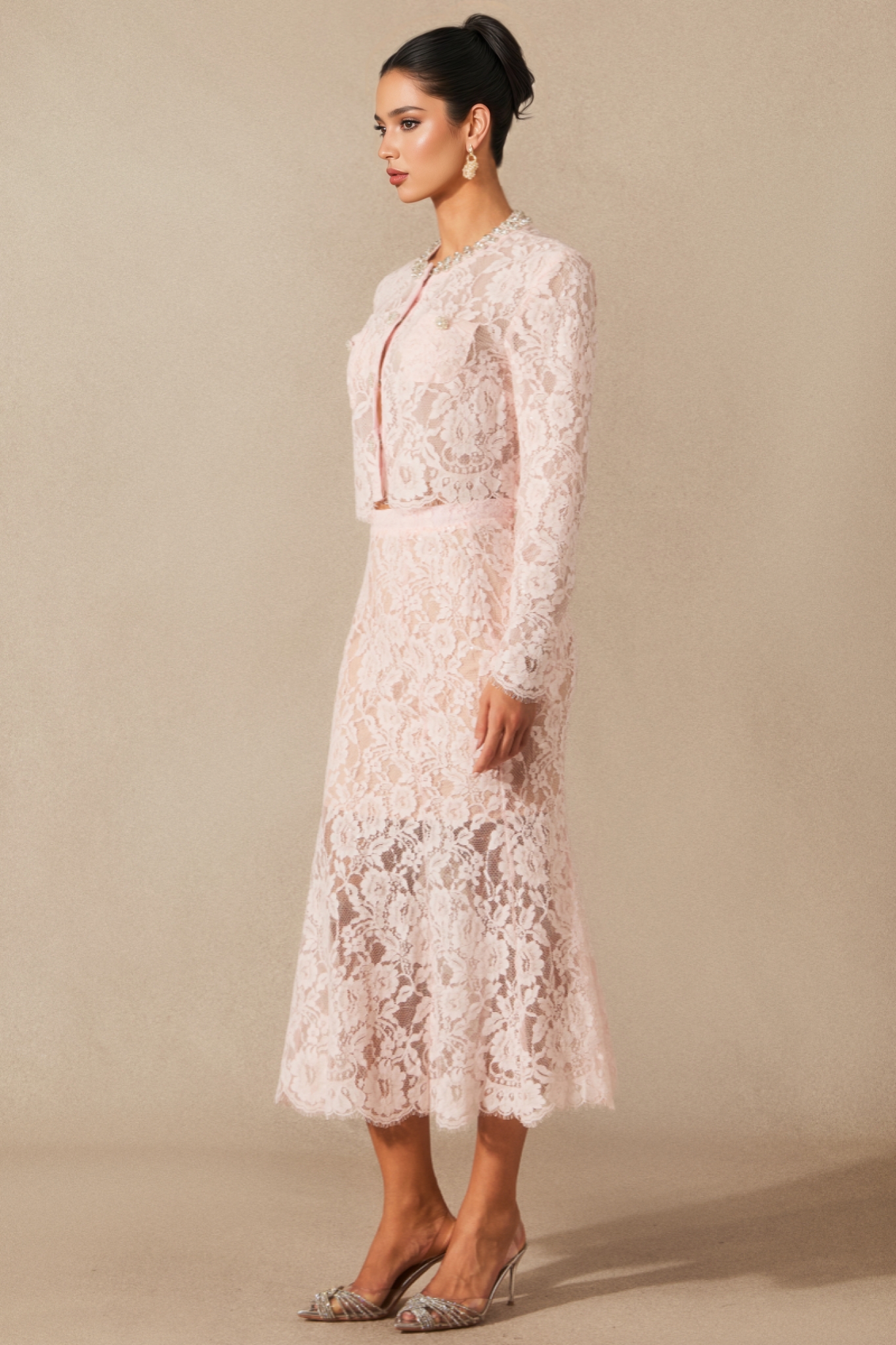 Islay Long Sleeve Floral Lace Midi Dress Set