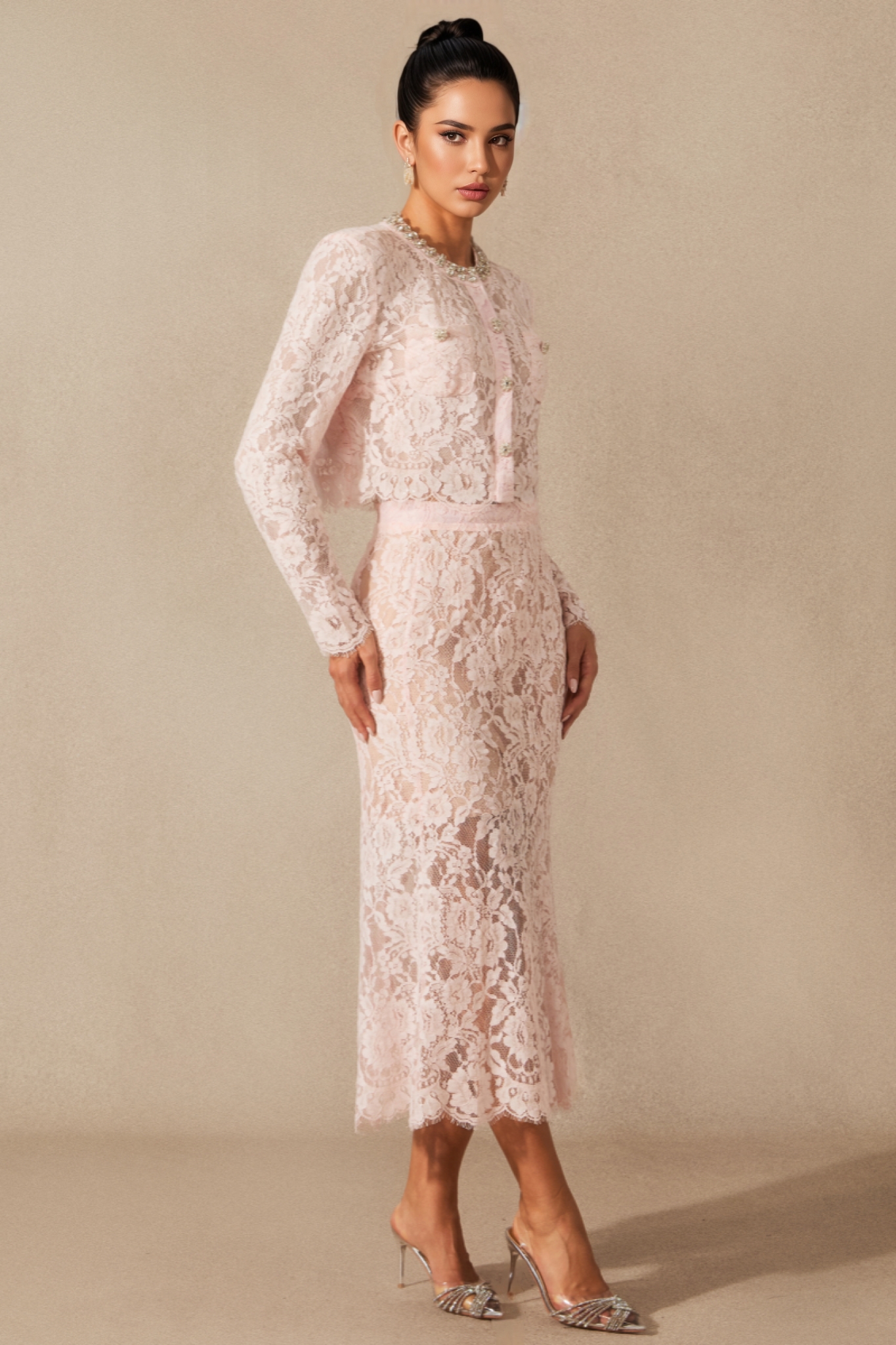 Islay Long Sleeve Floral Lace Midi Dress Set