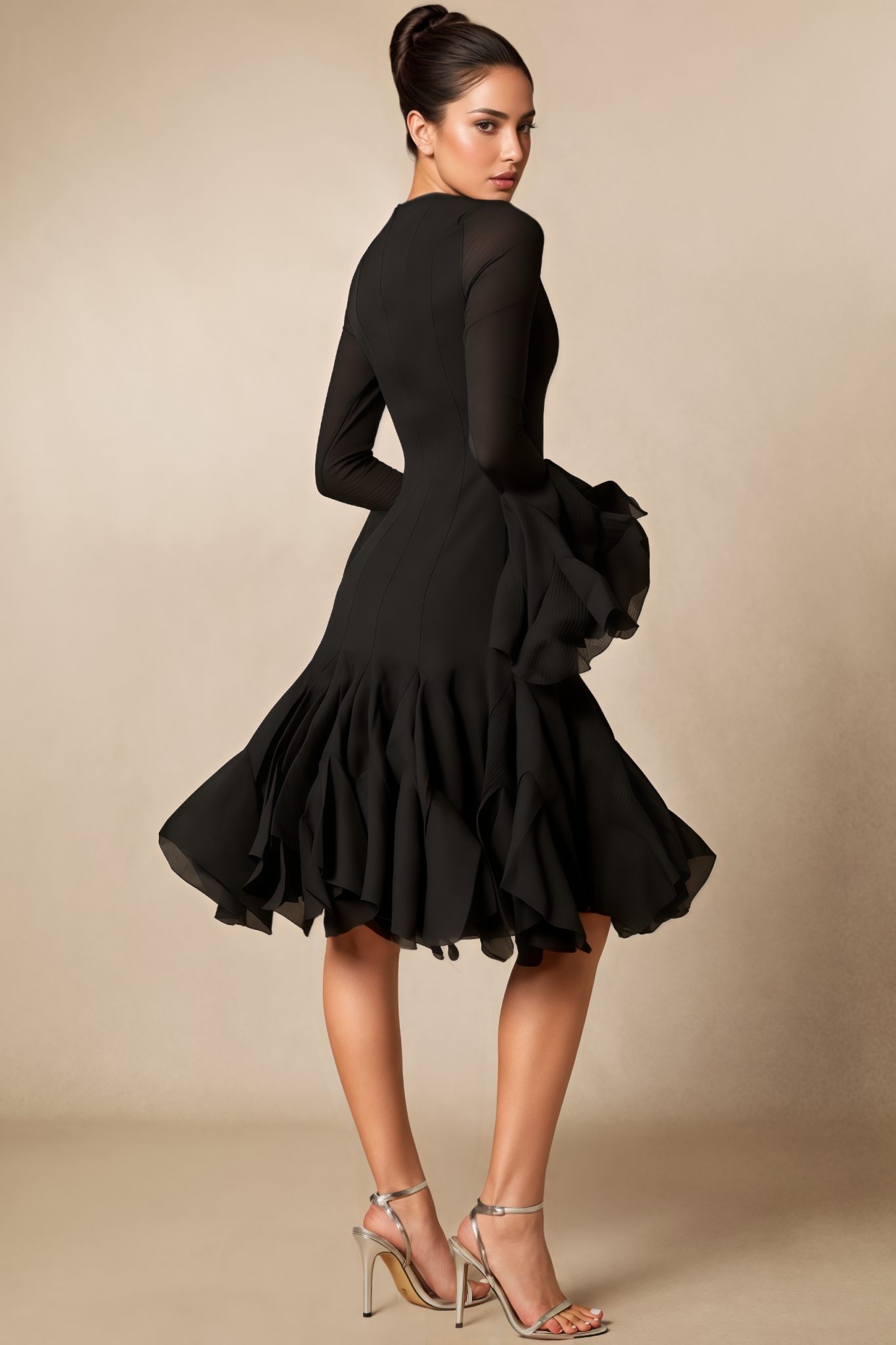 Jaxen Black Flare Sleeve Button Midi Dress